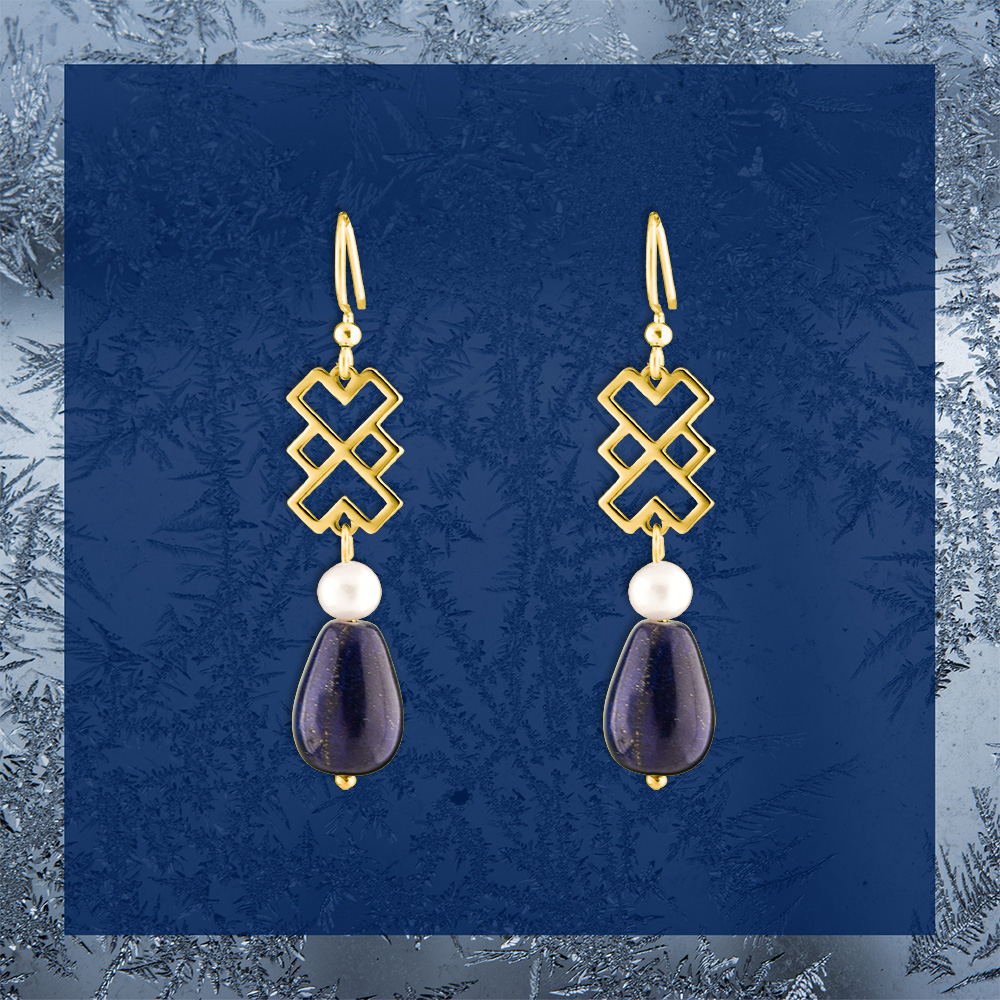 Náušnice – Novohrad ornament 1+ perla+ lapis