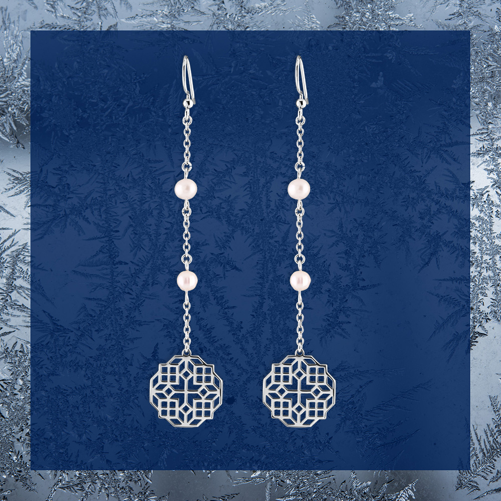 Náušnice – Novohrad ornament hviezda 1 - dlhé + perly