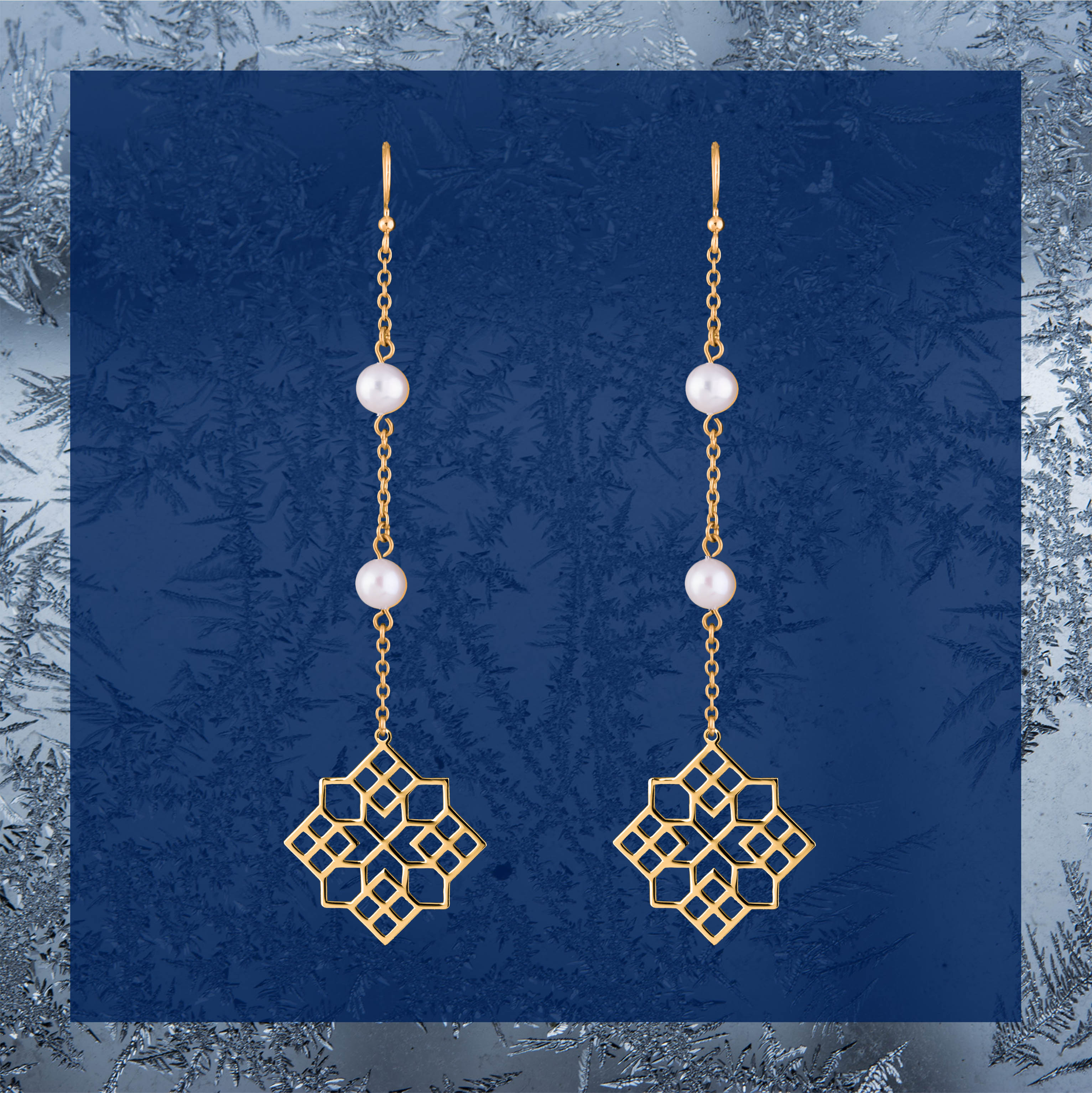 Náušnice – Novohrad štvorec 2 + perly - dlhé