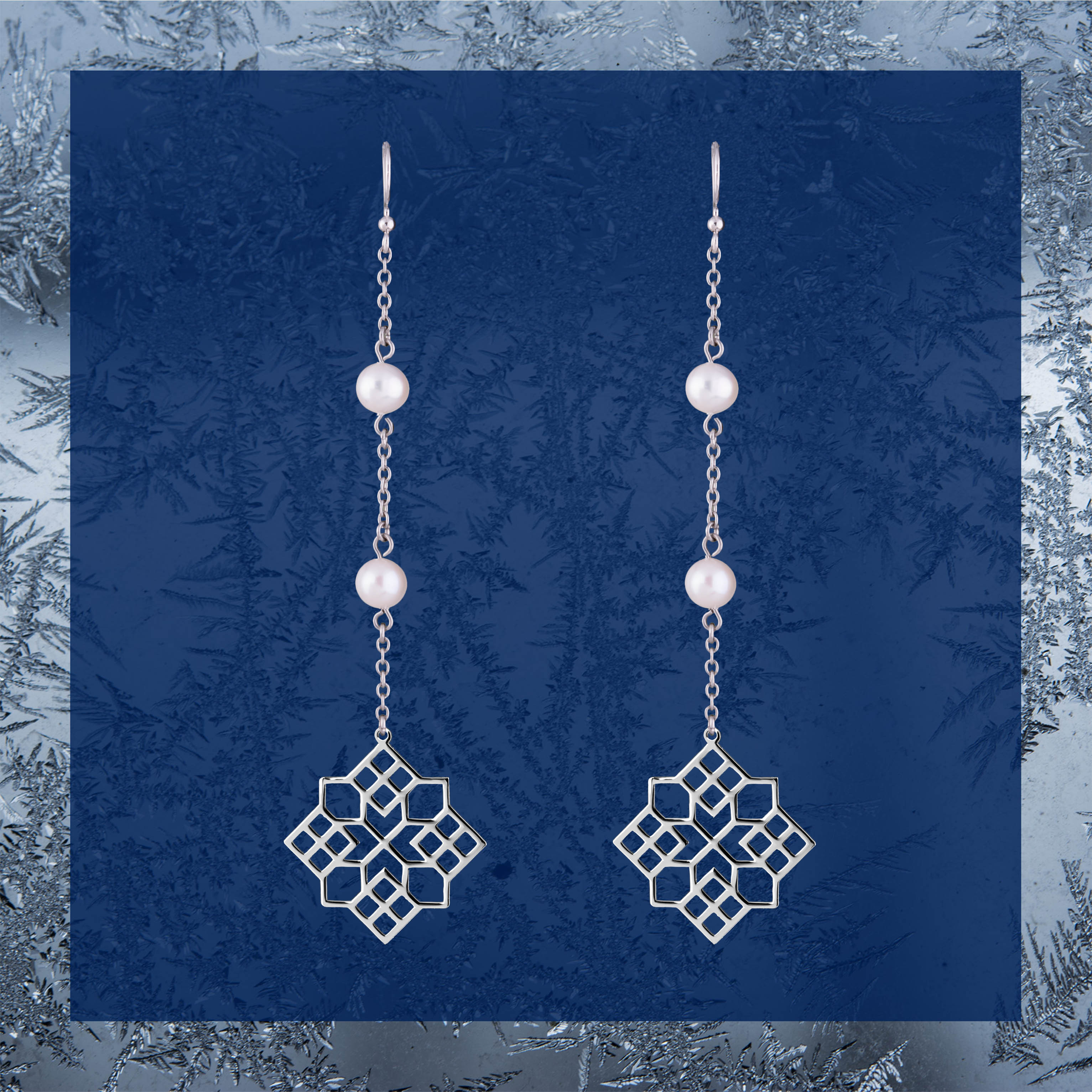 Náušnice – Novohrad štvorec 2 + perly - dlhé