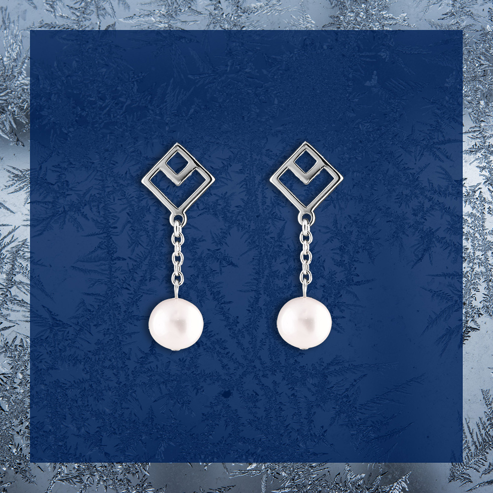 Napichovacie náušnice - Novohrad ornament štvorec 3 + perla