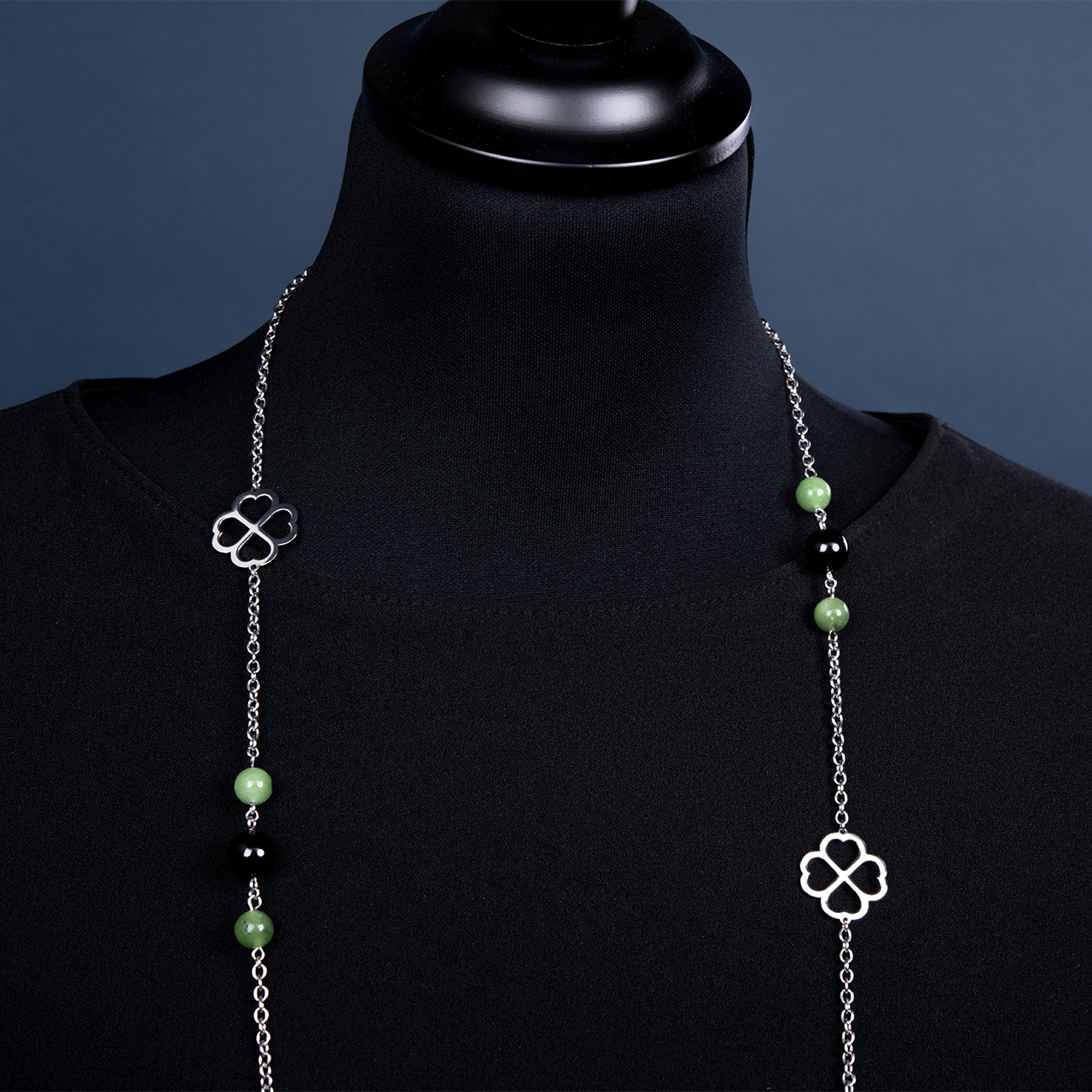 Retiazka štvorlístky -1 + nefrit/onyx