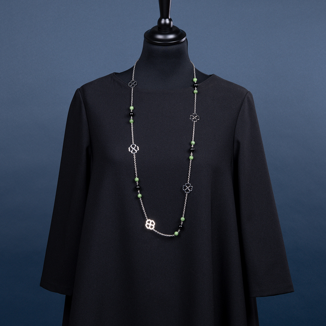 Retiazka štvorlístky -1 + nefrit/onyx