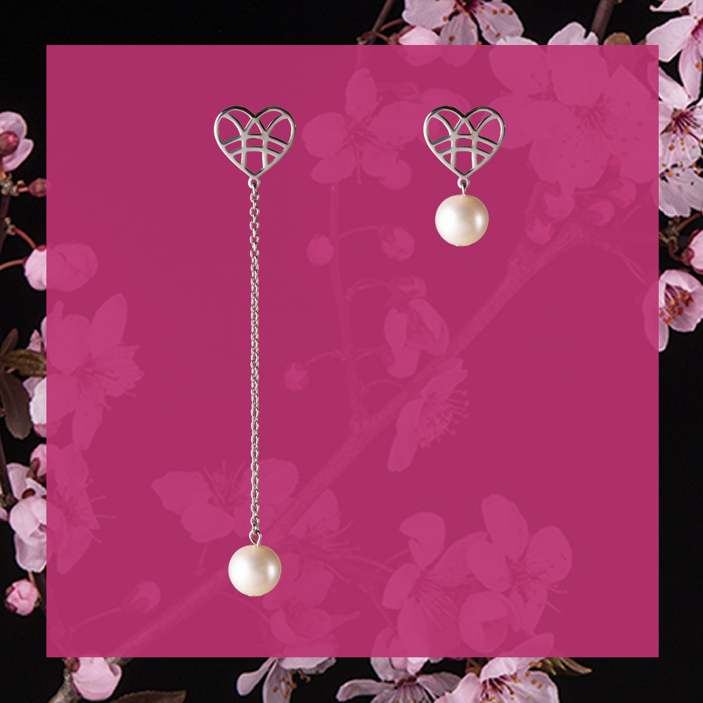 Napichovacie náušnice srdce s perlou - kombinované