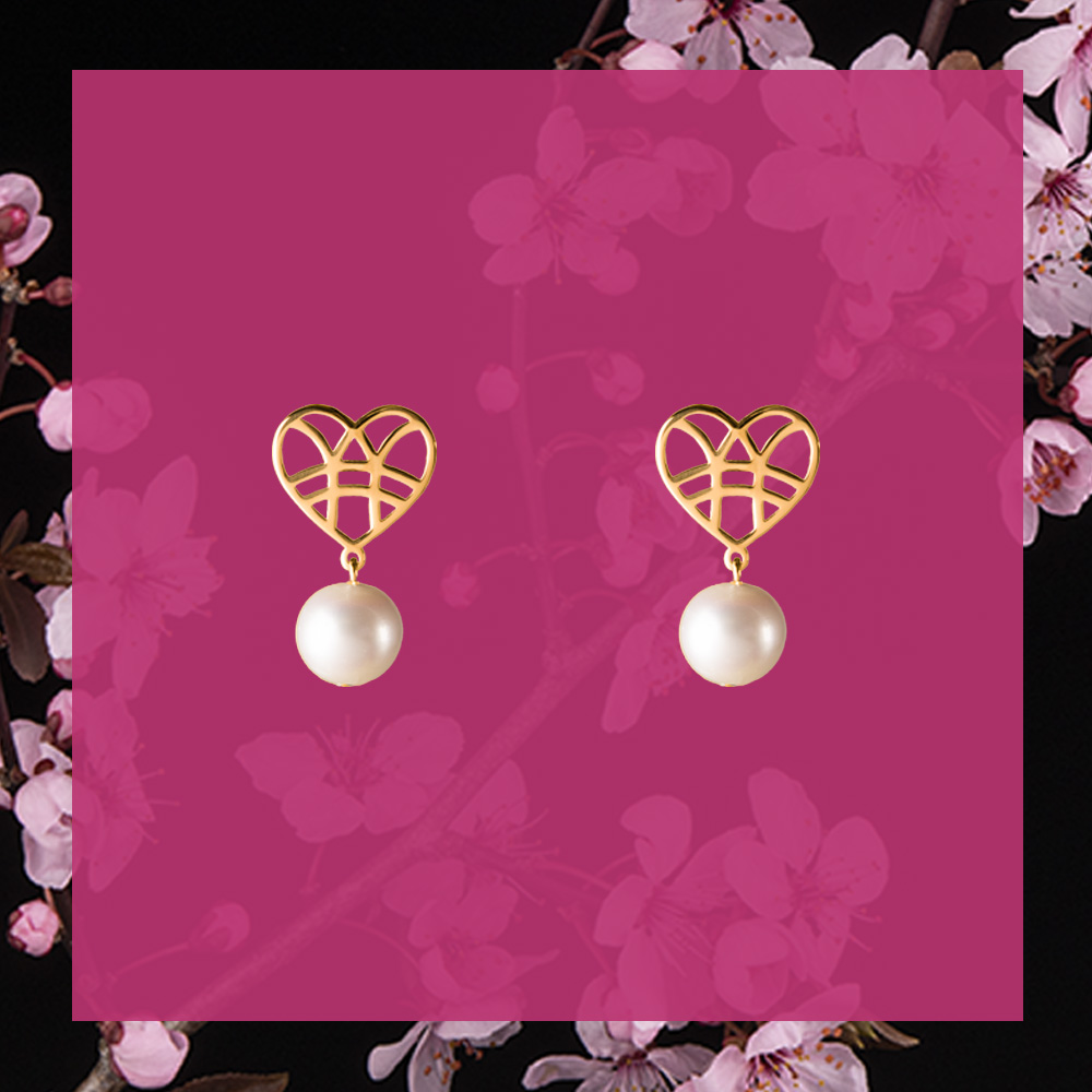 Napichovacie náušnice srdce s perlou - krátke