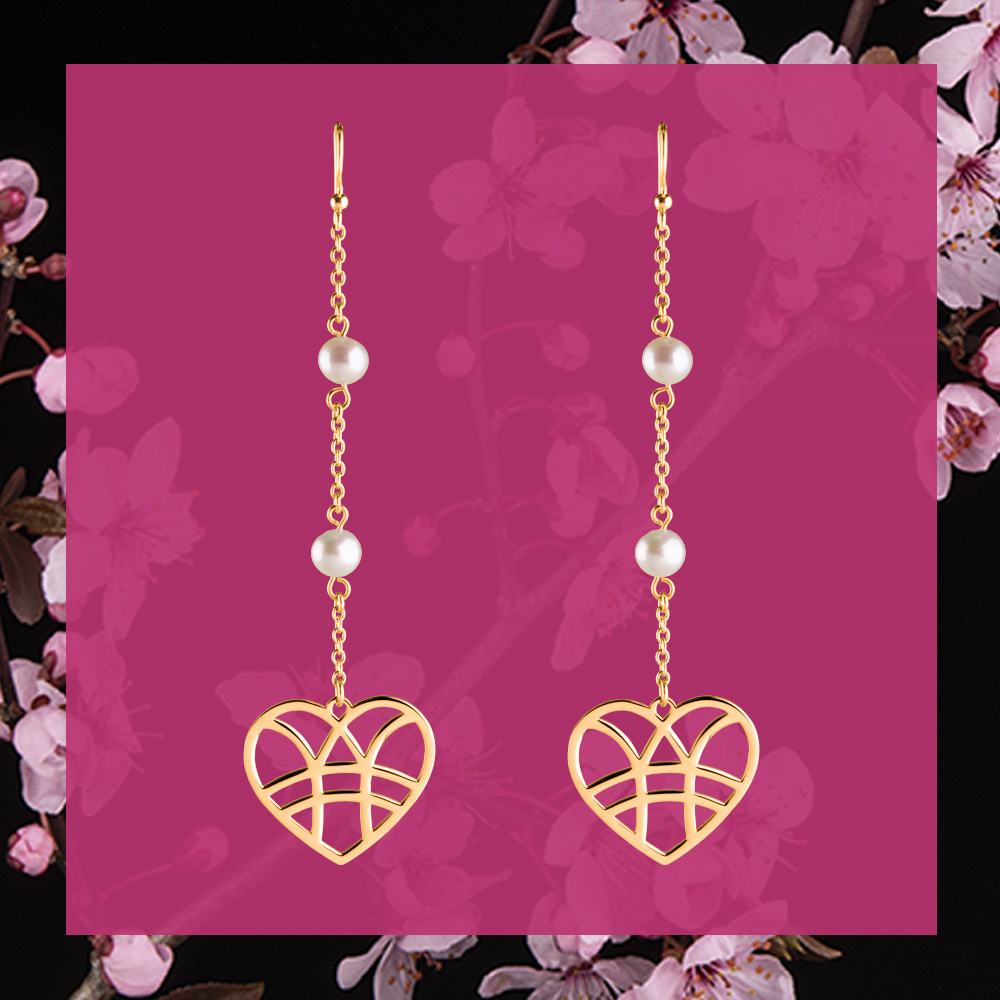 Náušnice srdce + 2 perly - dlhé