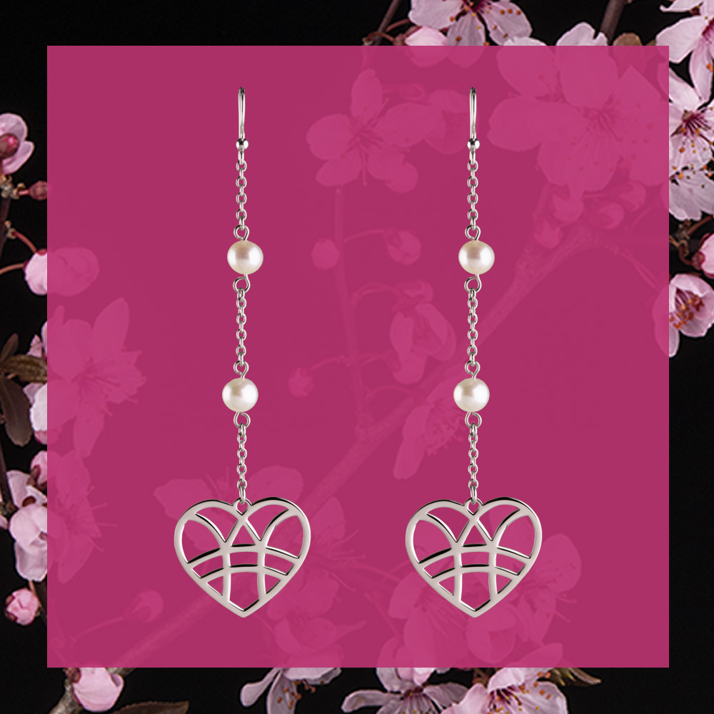 Náušnice srdce + 2 perly - dlhé