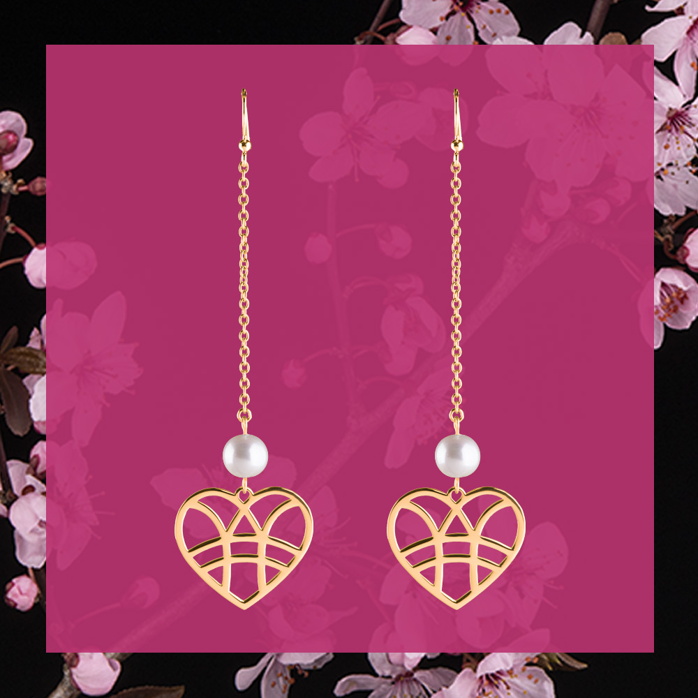 Náušnice srdce + 1 perla – dlhé