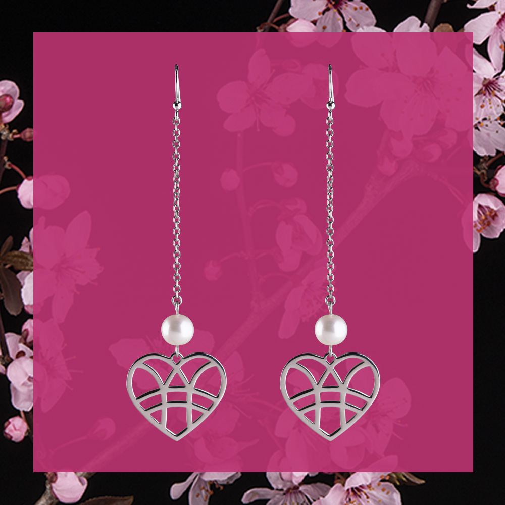 Náušnice srdce + 1 perla – dlhé