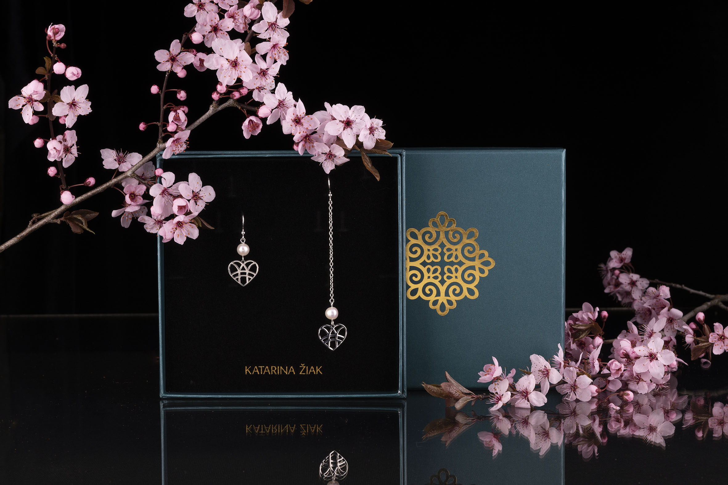 Náušnice srdce + 1 perla – kombinované