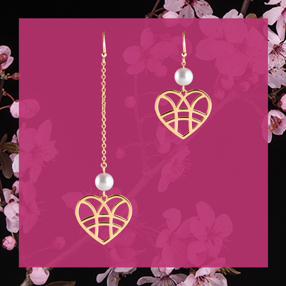 Náušnice srdce + 1 perla – kombinované