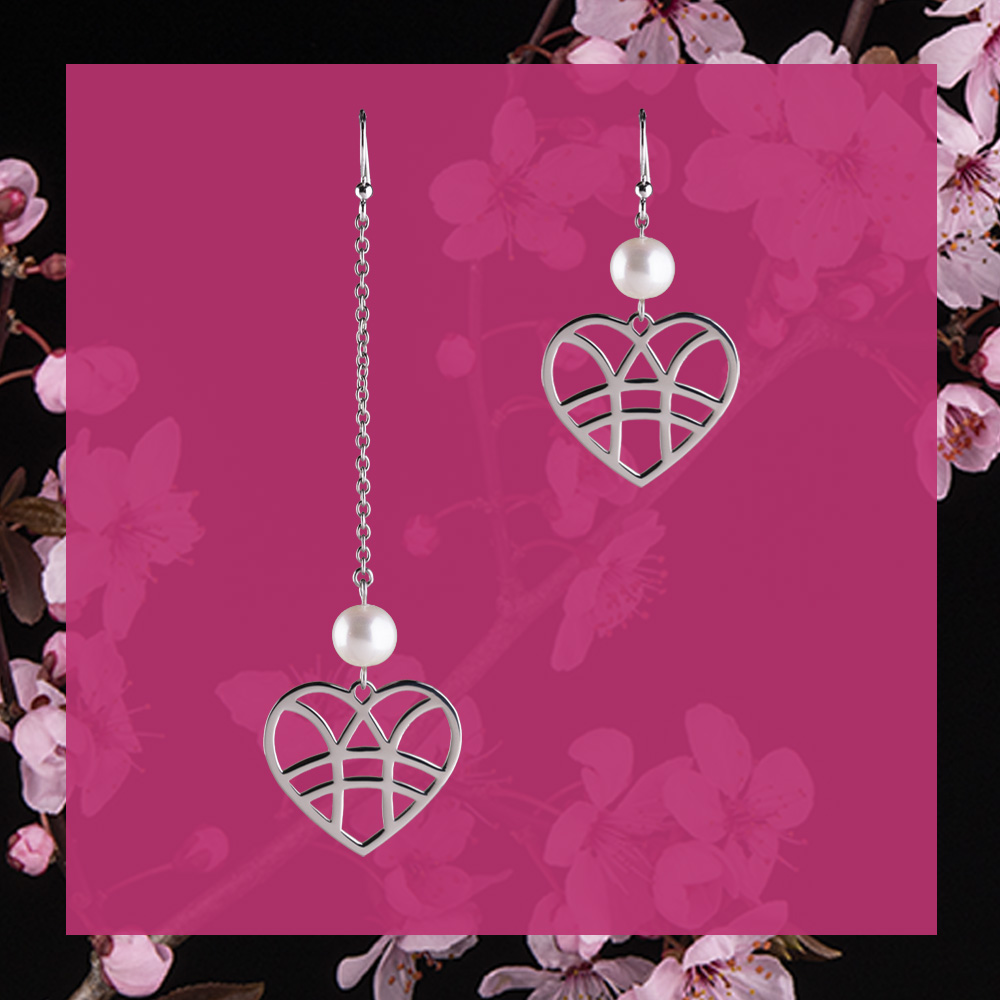 Náušnice srdce + 1 perla – kombinované