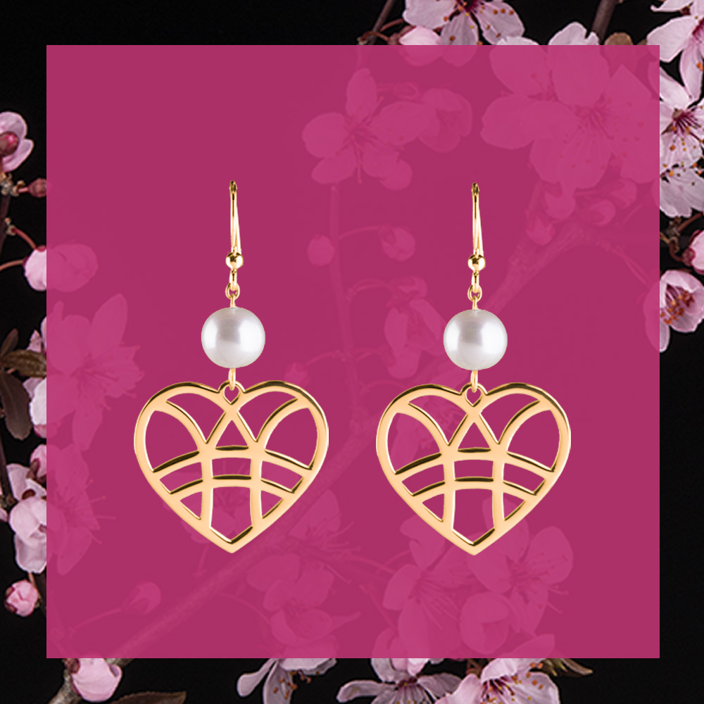 Náušnice srdce + 1 perla - krátke