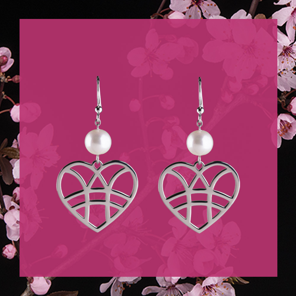 Náušnice srdce + 1 perla - krátke