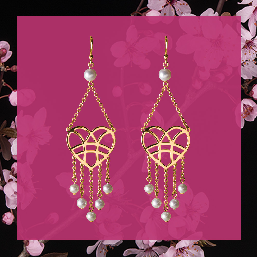 Náušnice srdce - vodopád + perly