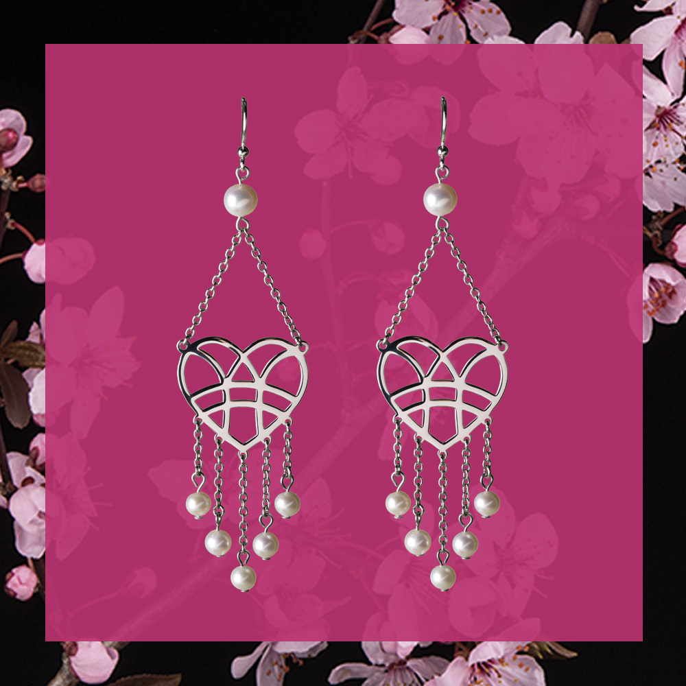 Náušnice srdce - vodopád + perly