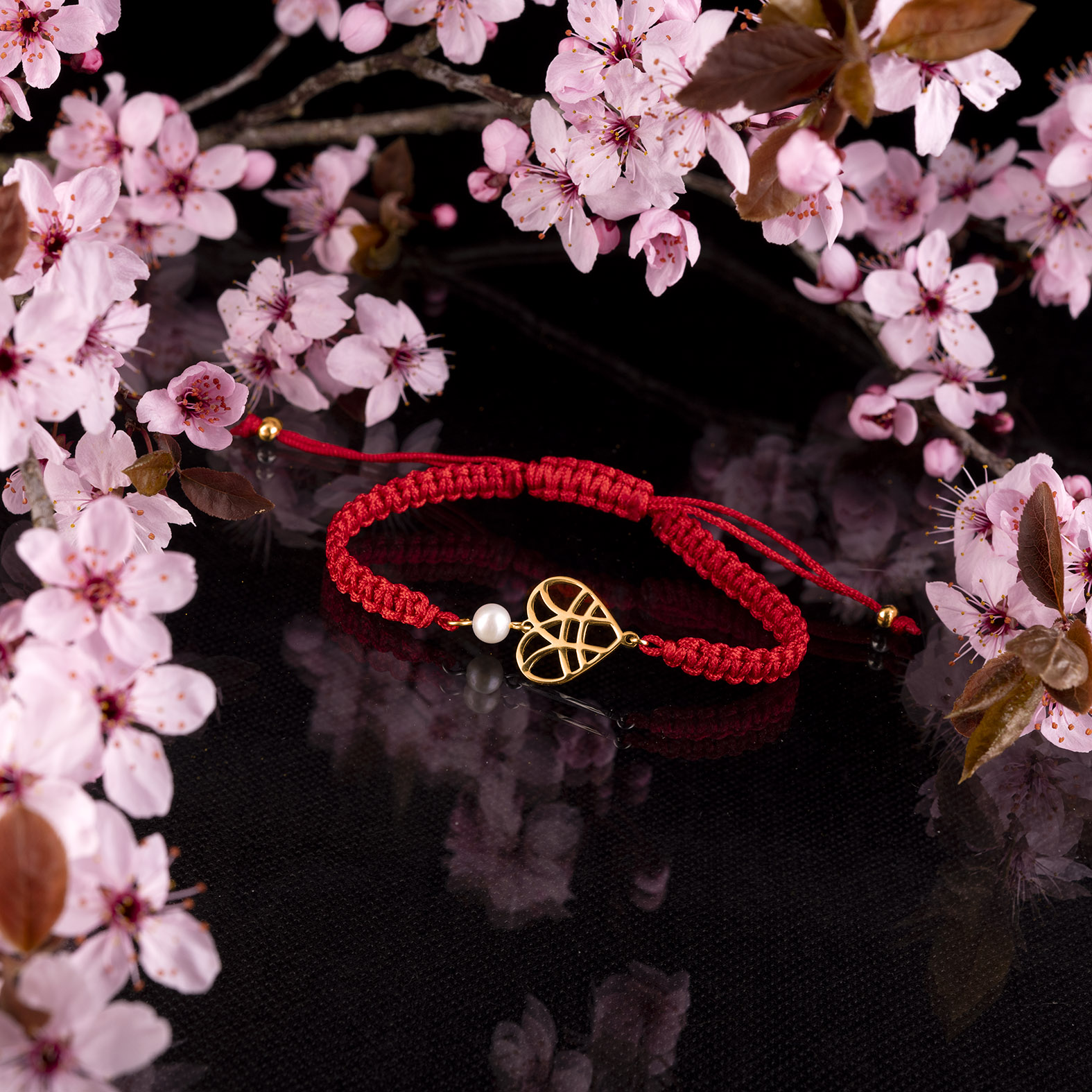 Náramok šnúrka - srdce IBA TEBE + perla