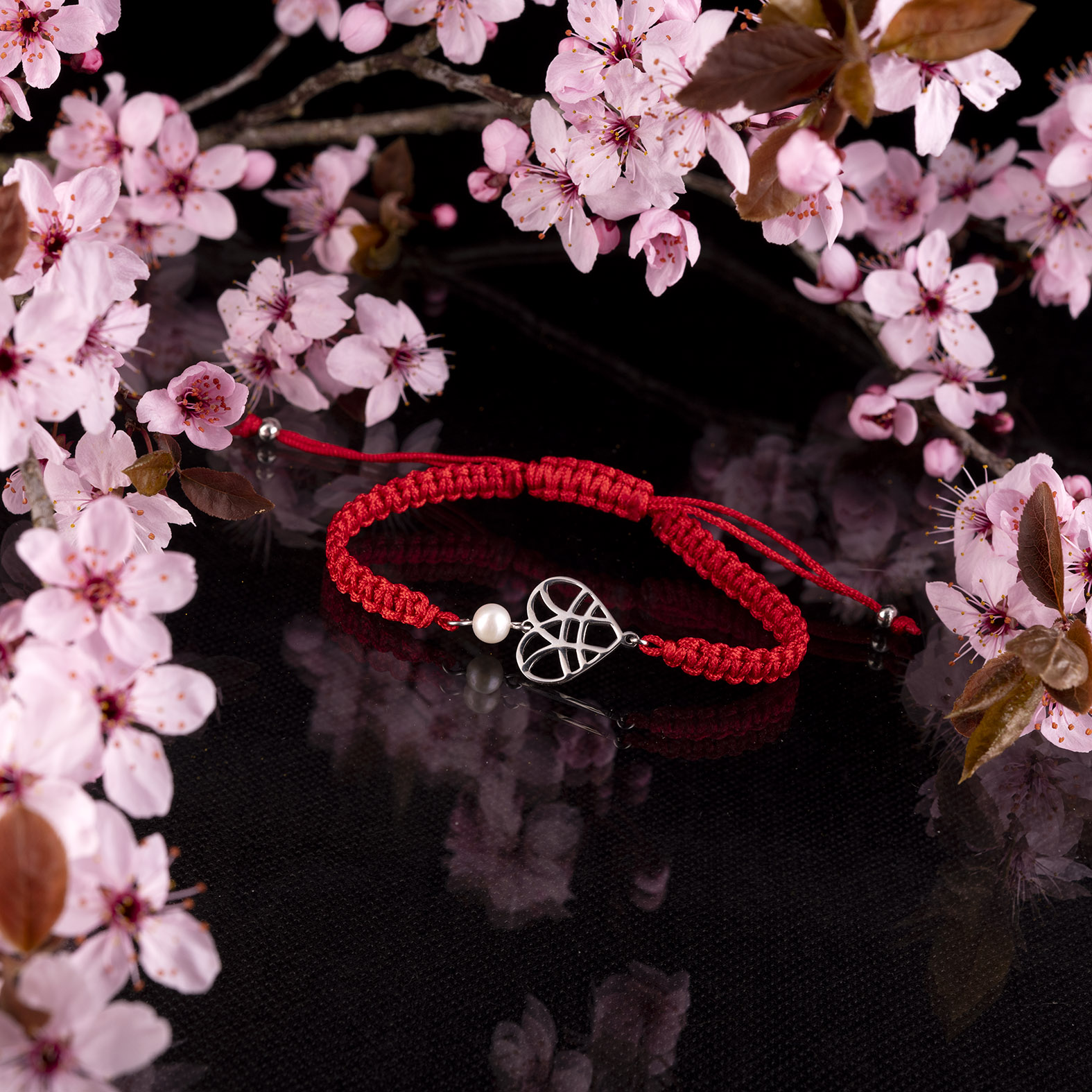 Náramok šnúrka - srdce IBA TEBE + perla