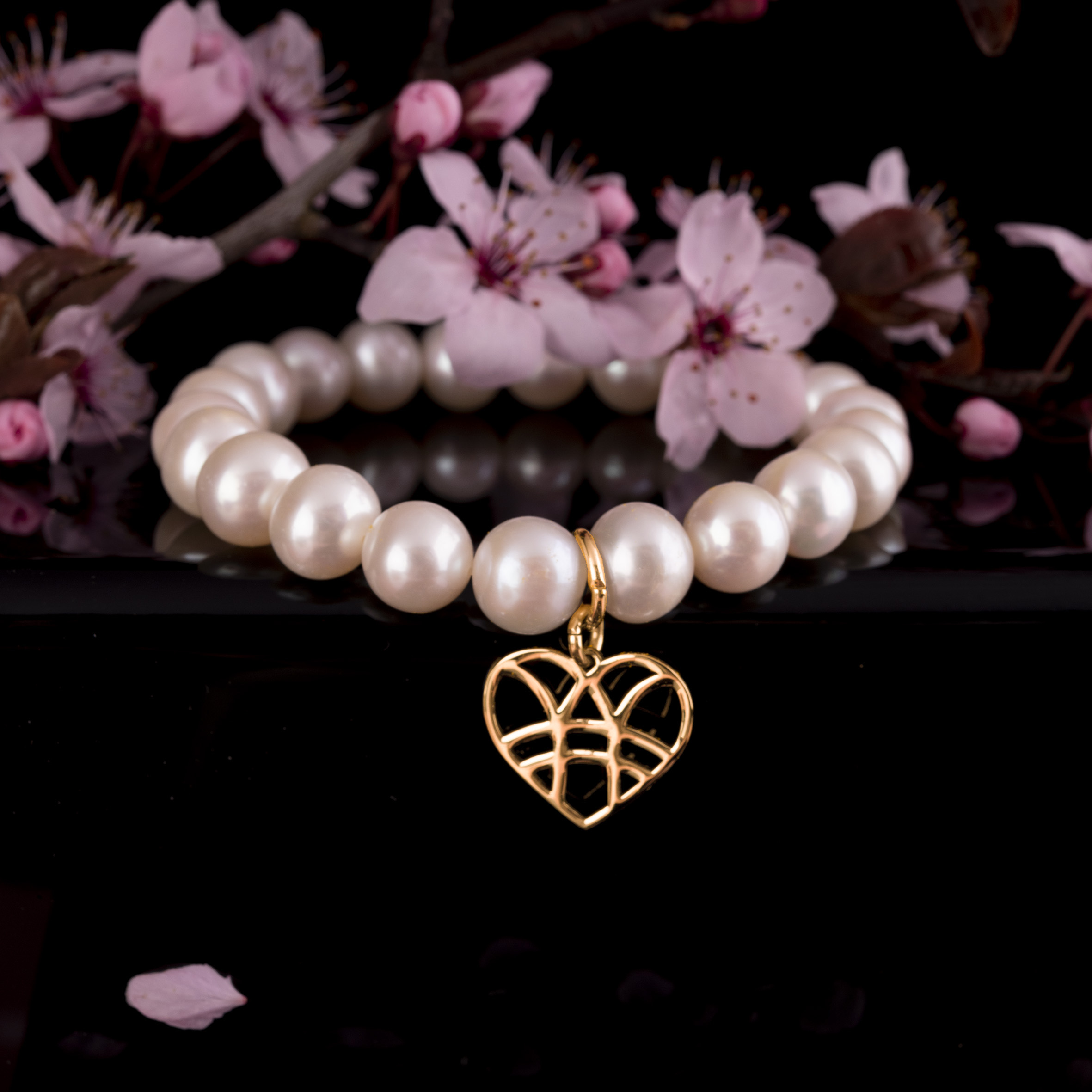 Náramok srdce - perly