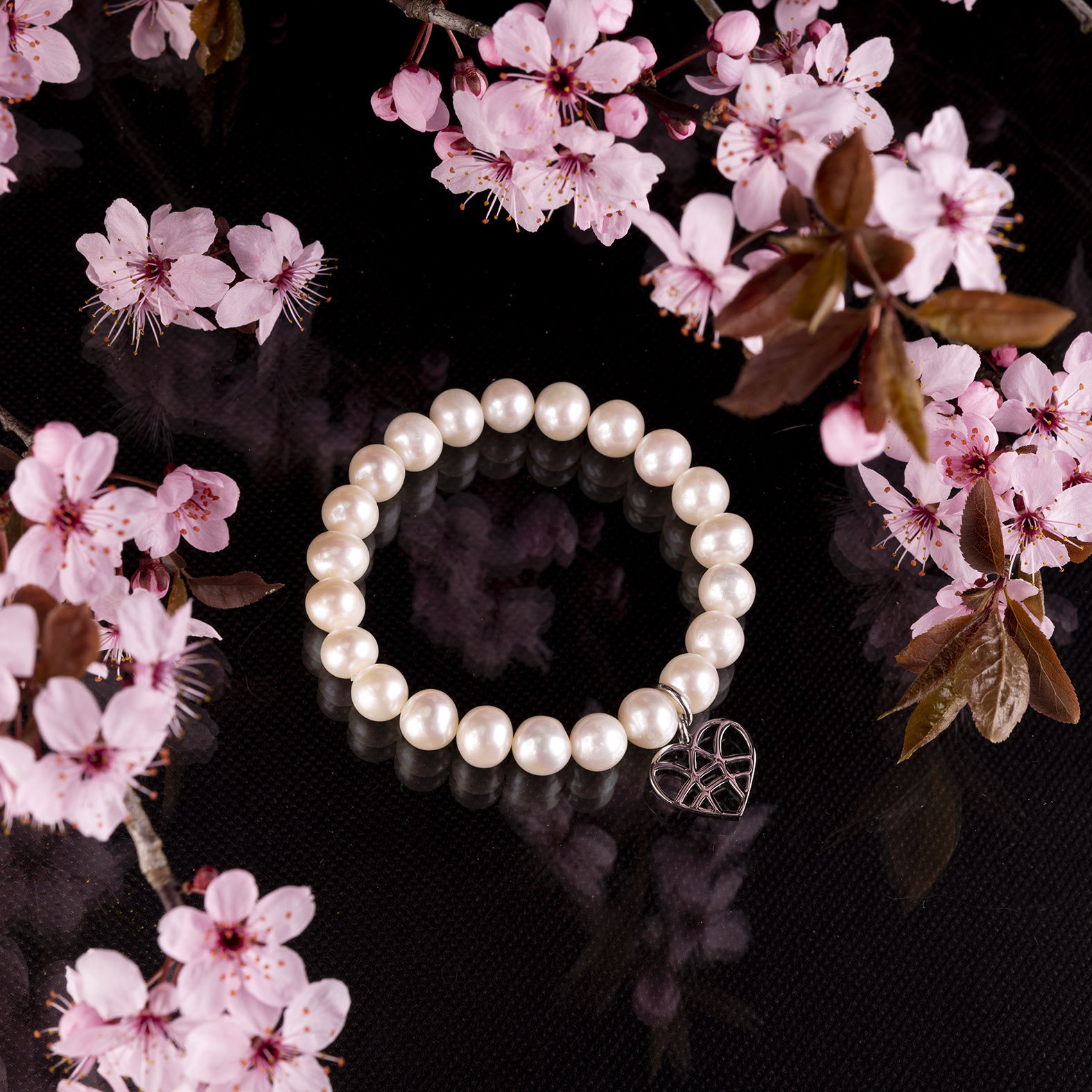 Náramok srdce - perly