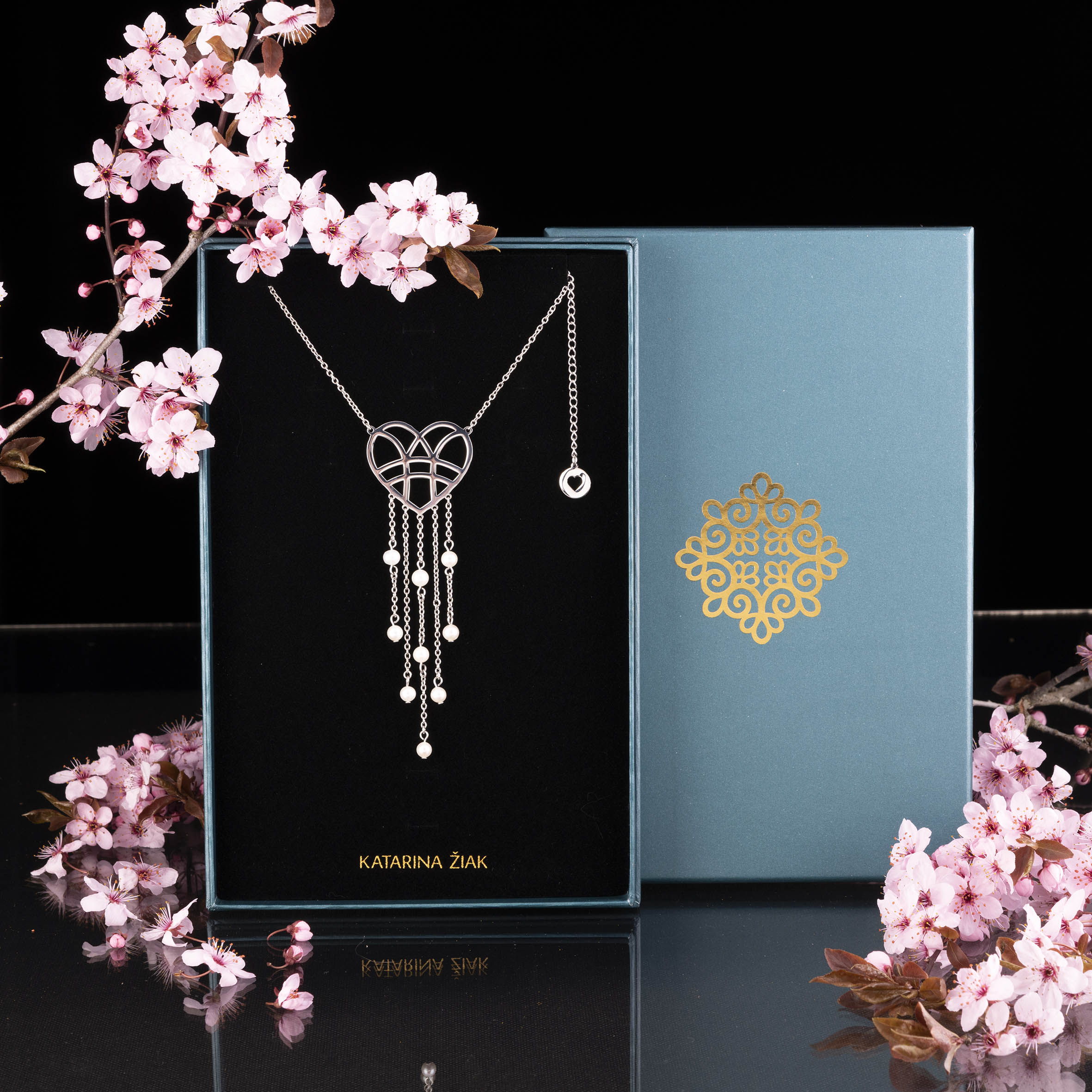 Náhrdelník srdce vodopád - perly - veľký