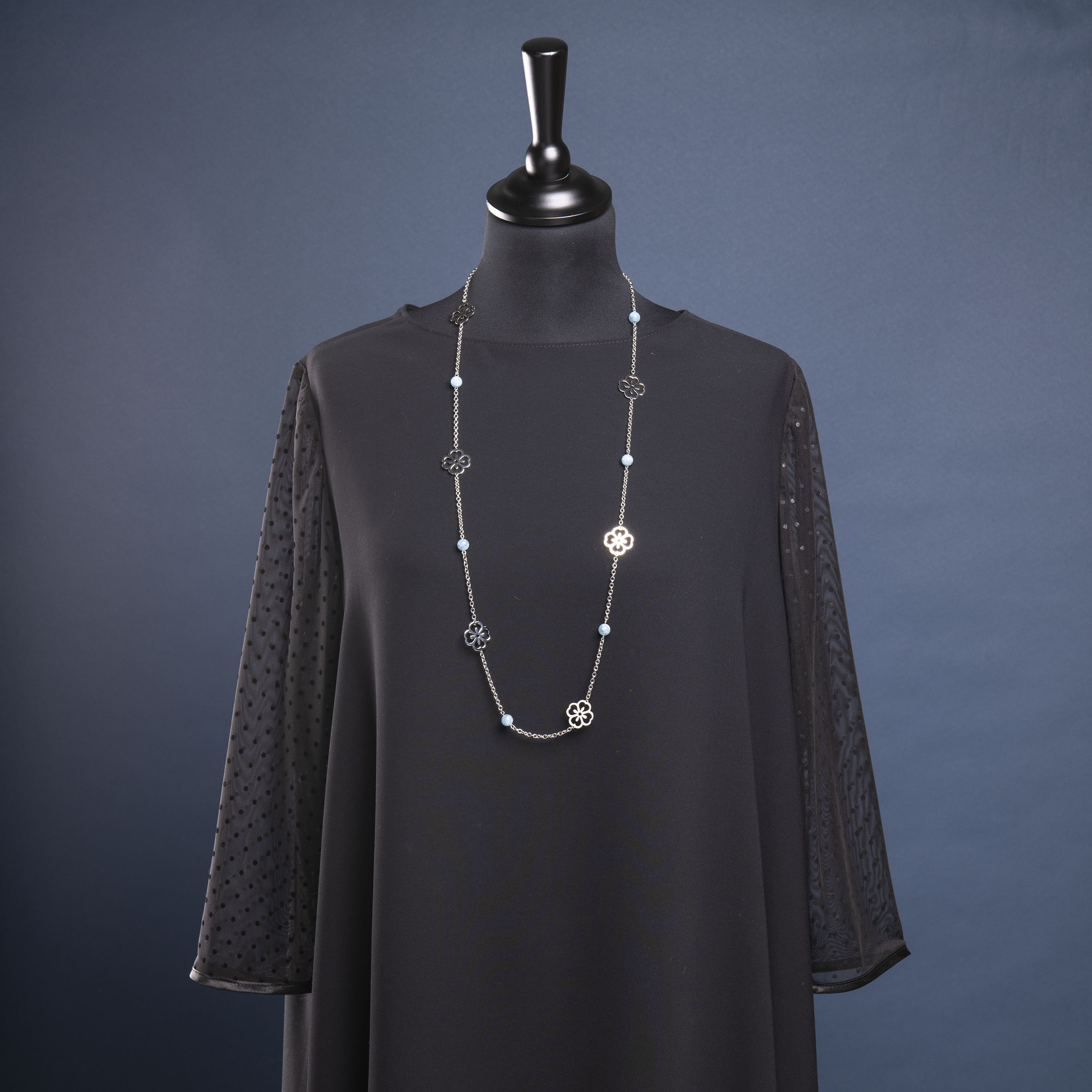 Retiazka kvietky nezábudky - kombinované + akvamarín (rôzne kamene na výber)