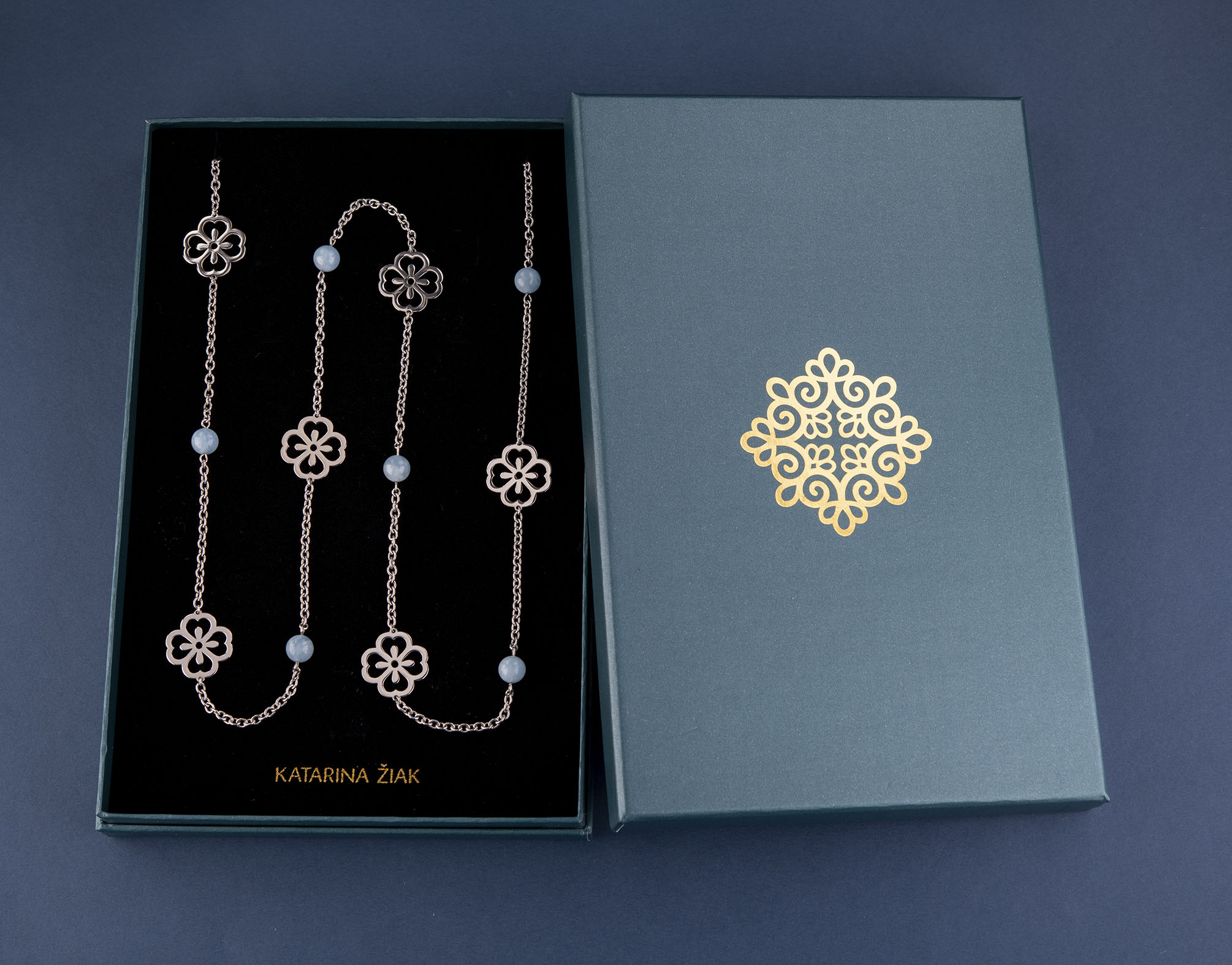 Retiazka kvietky nezábudky - kombinované + akvamarín (rôzne kamene na výber)