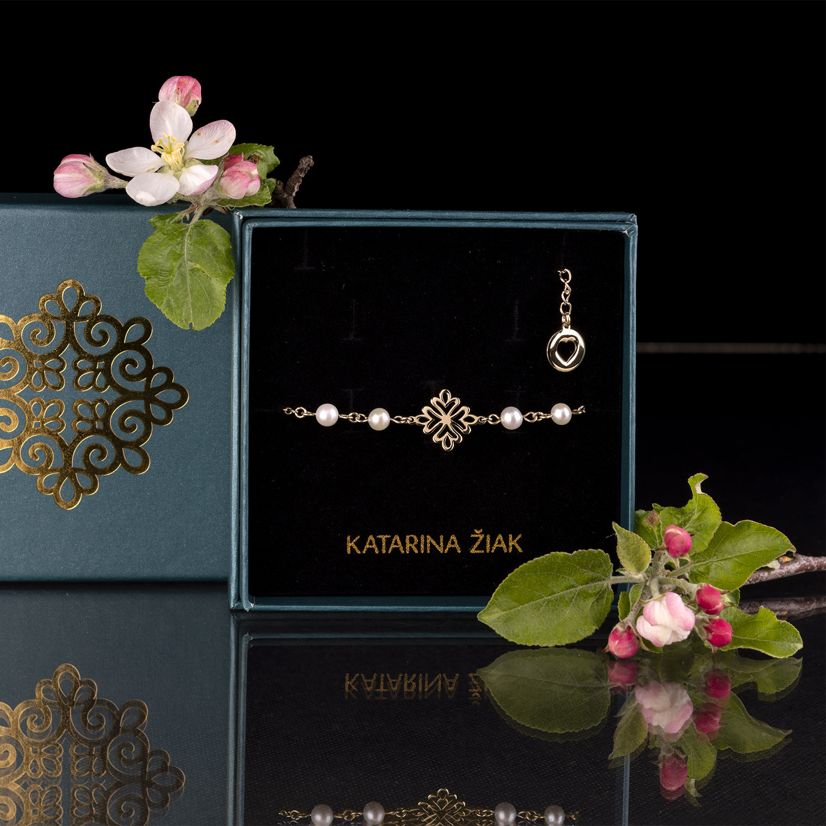 Náramok Trakovice ornament– retiazka + perla