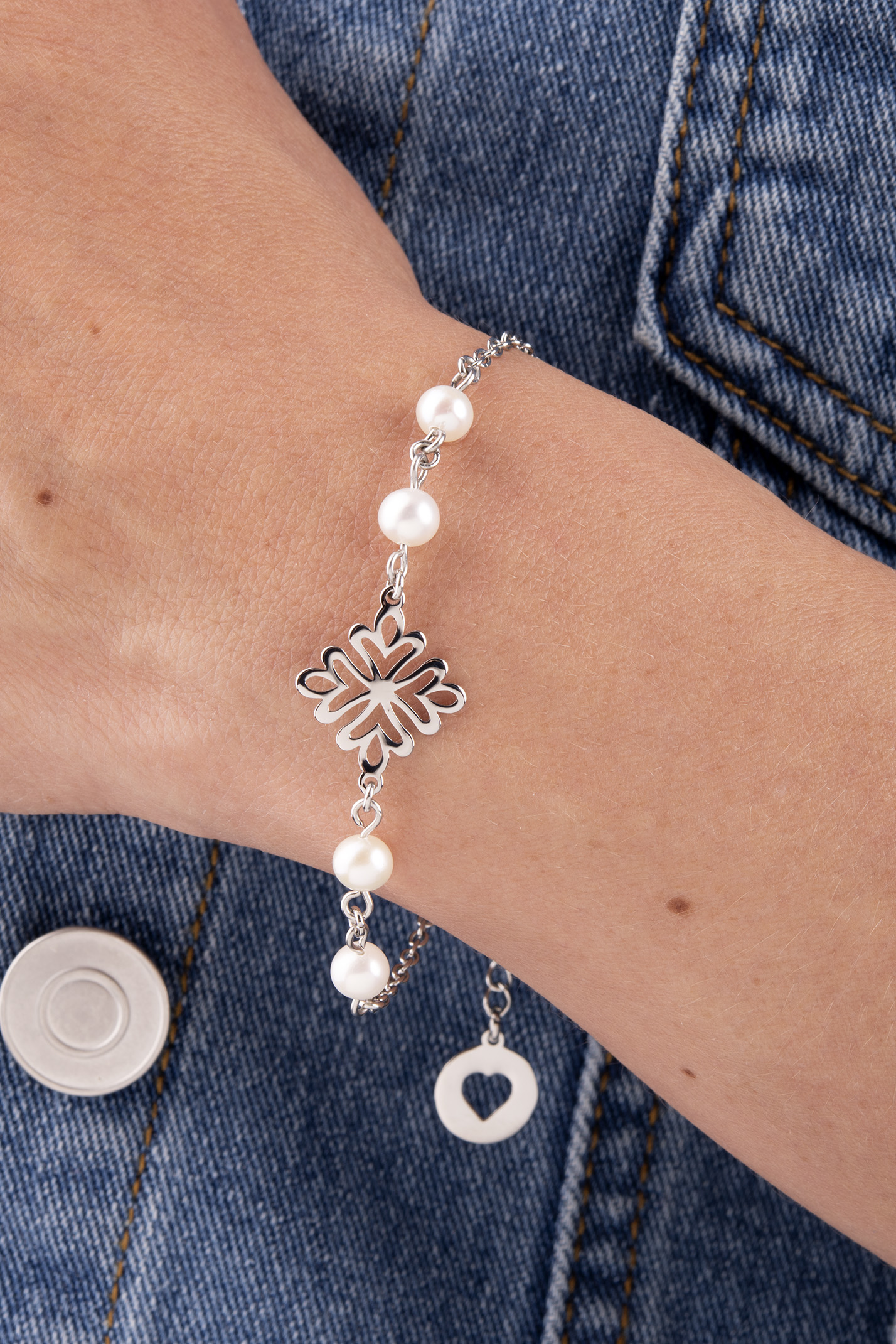 Náramok Trakovice ornament– retiazka + perla