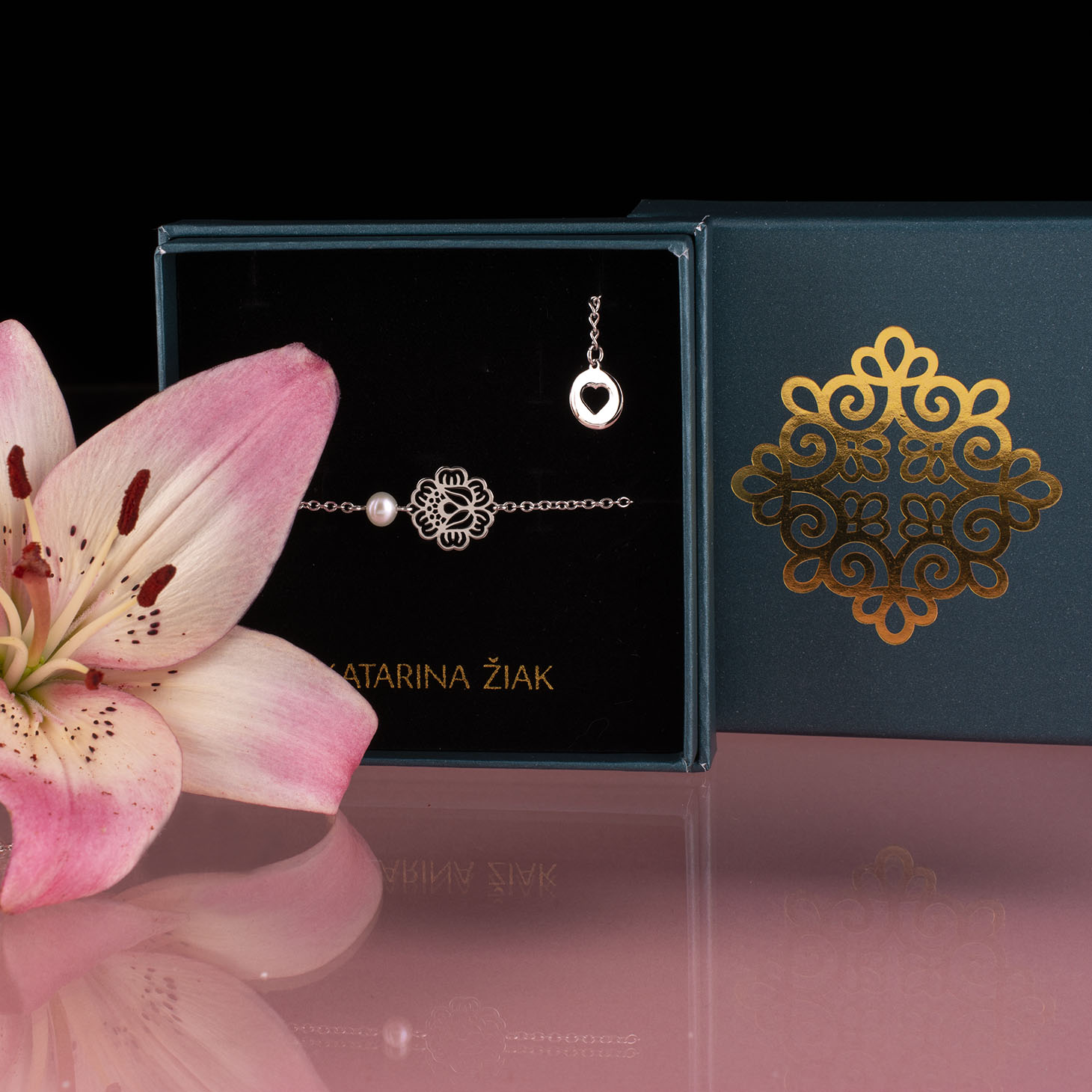 Náramok mak – retiazka + perla