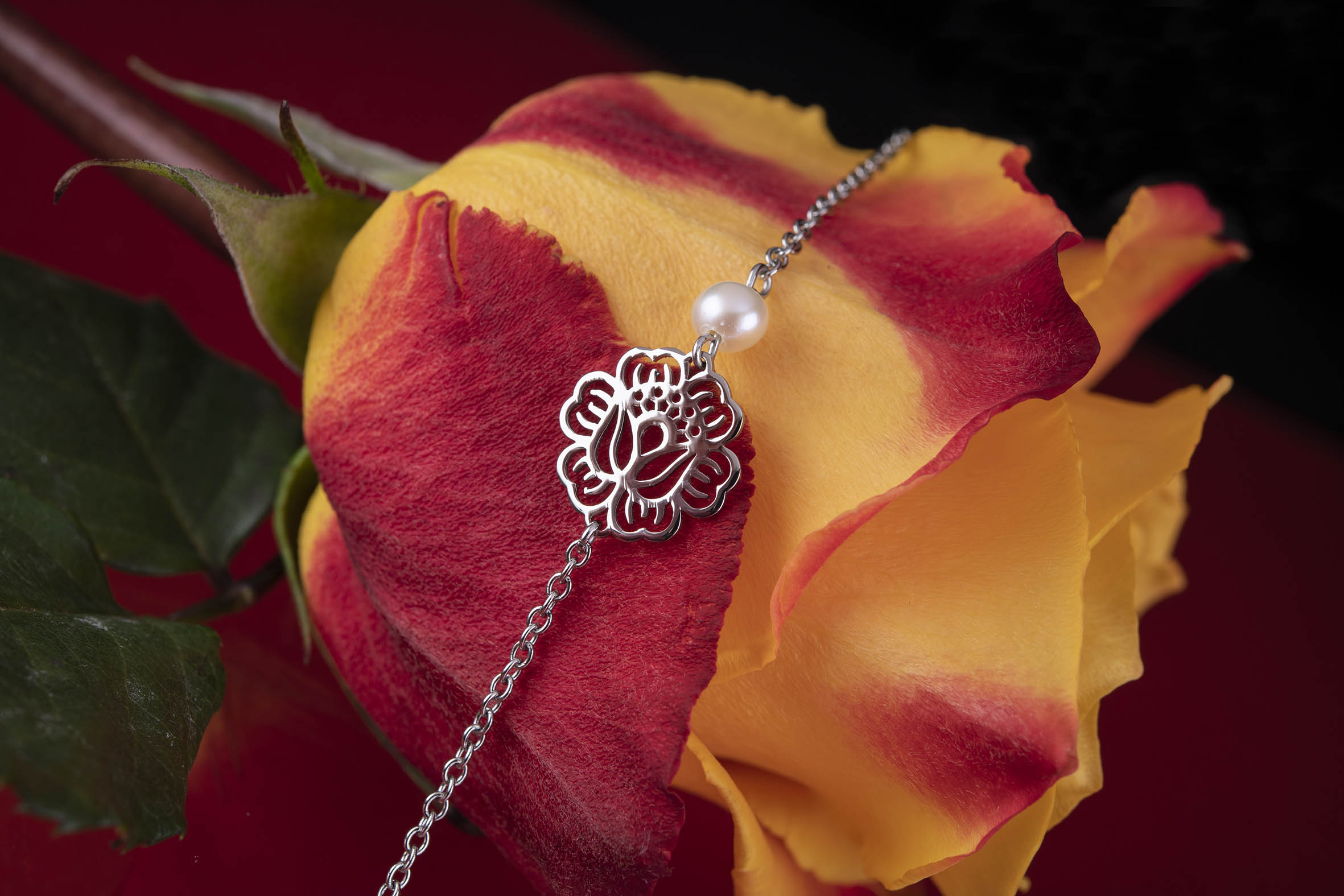 Náramok mak – retiazka + perla