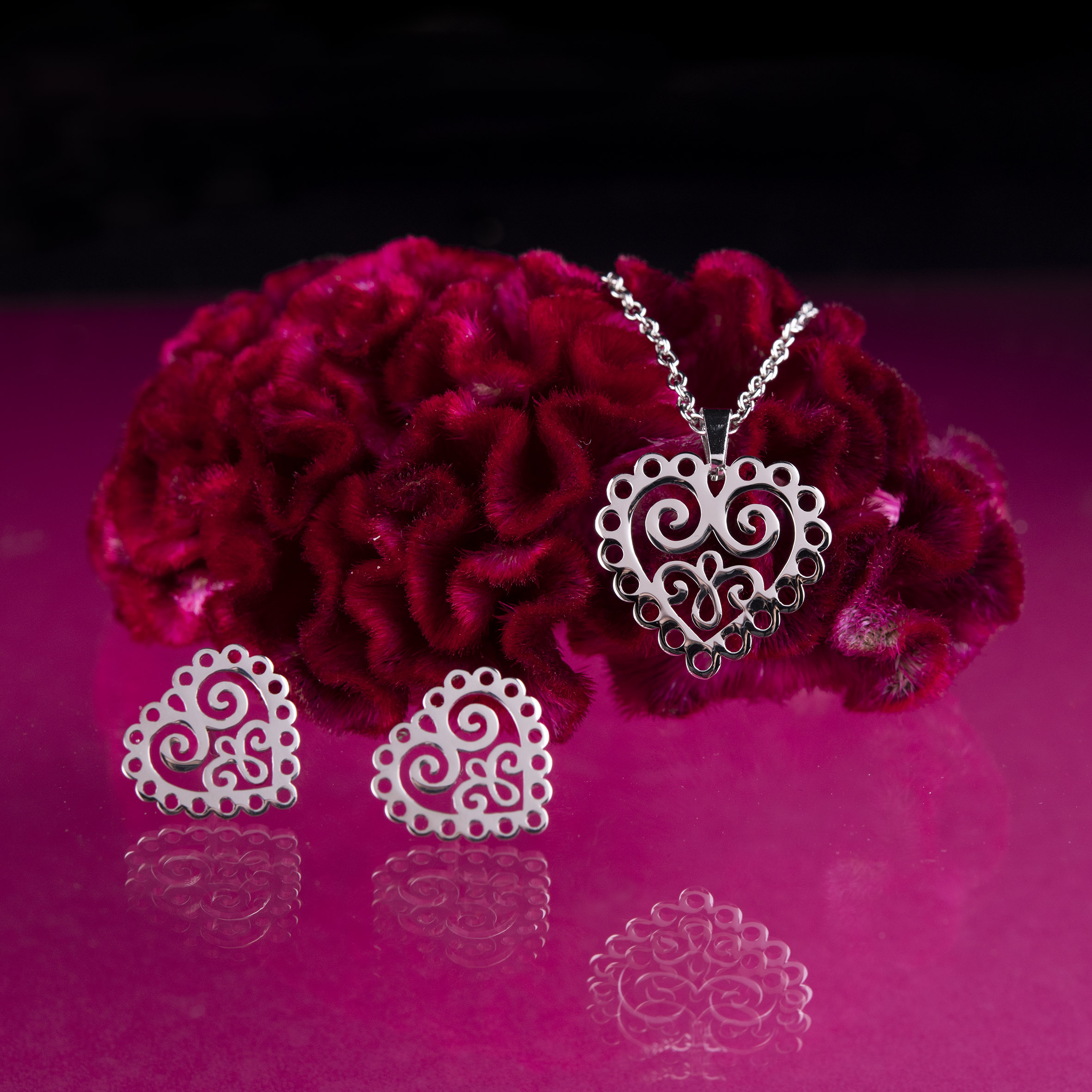 Set napichovacie náušnice + prívesok srdce ornament mini 1