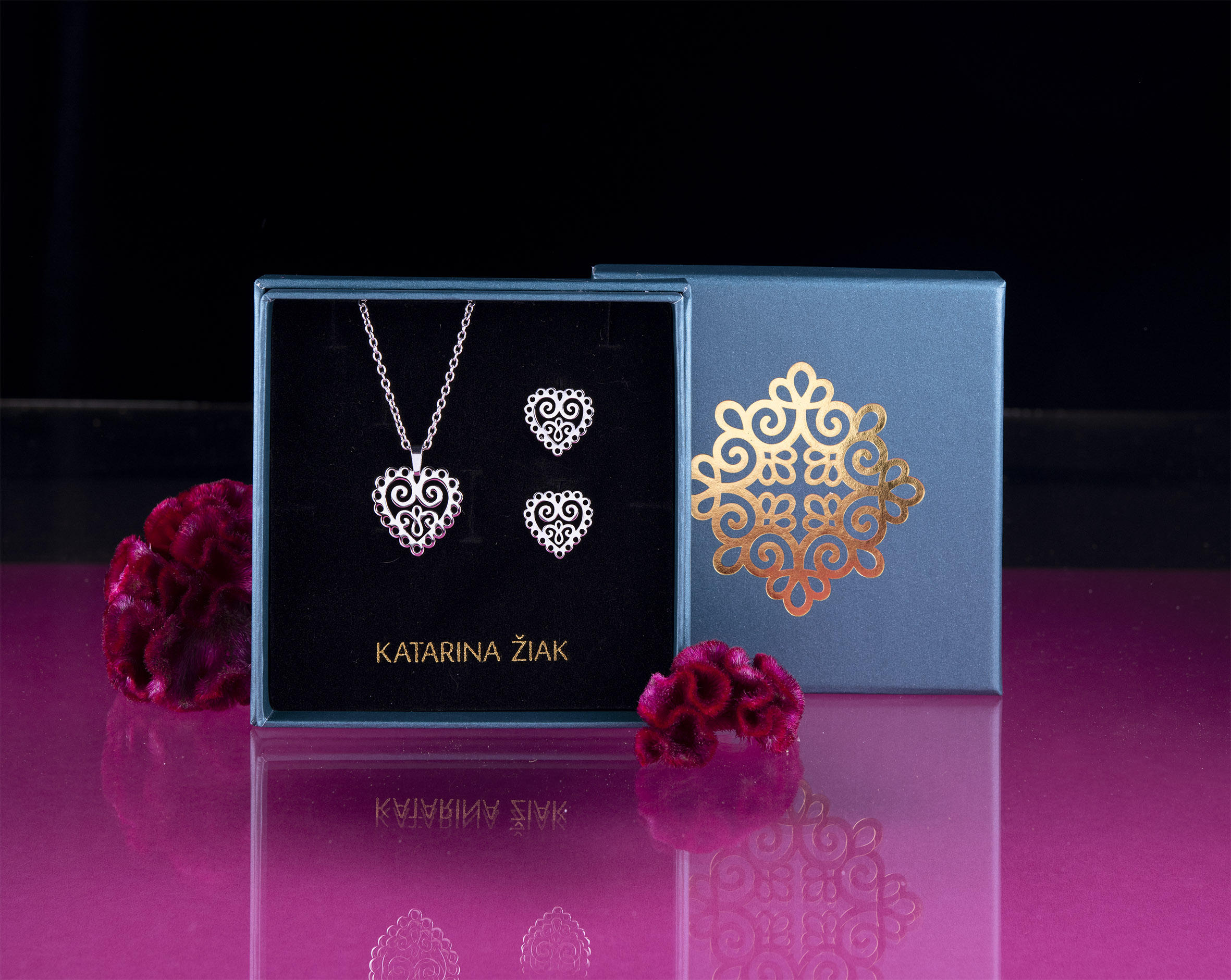 Set napichovacie náušnice + prívesok srdce ornament mini 1