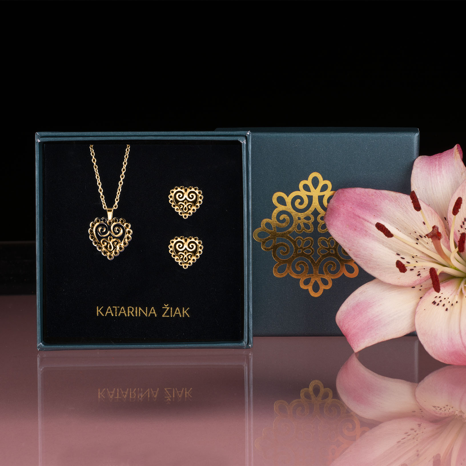 Set napichovacie náušnice + prívesok srdce ornament mini 1