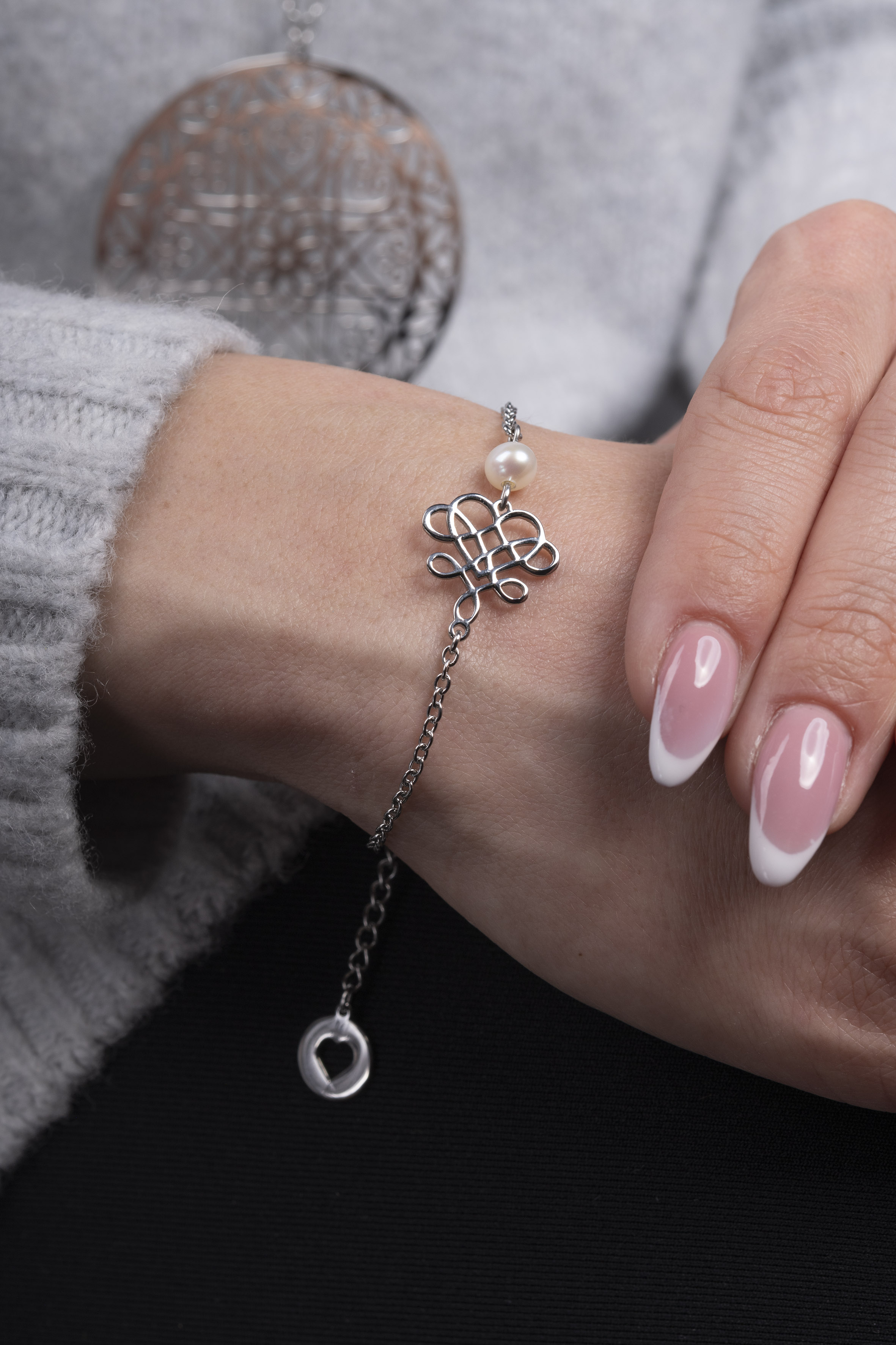 Náramok drotárske srdce 1 - retiazka + perla