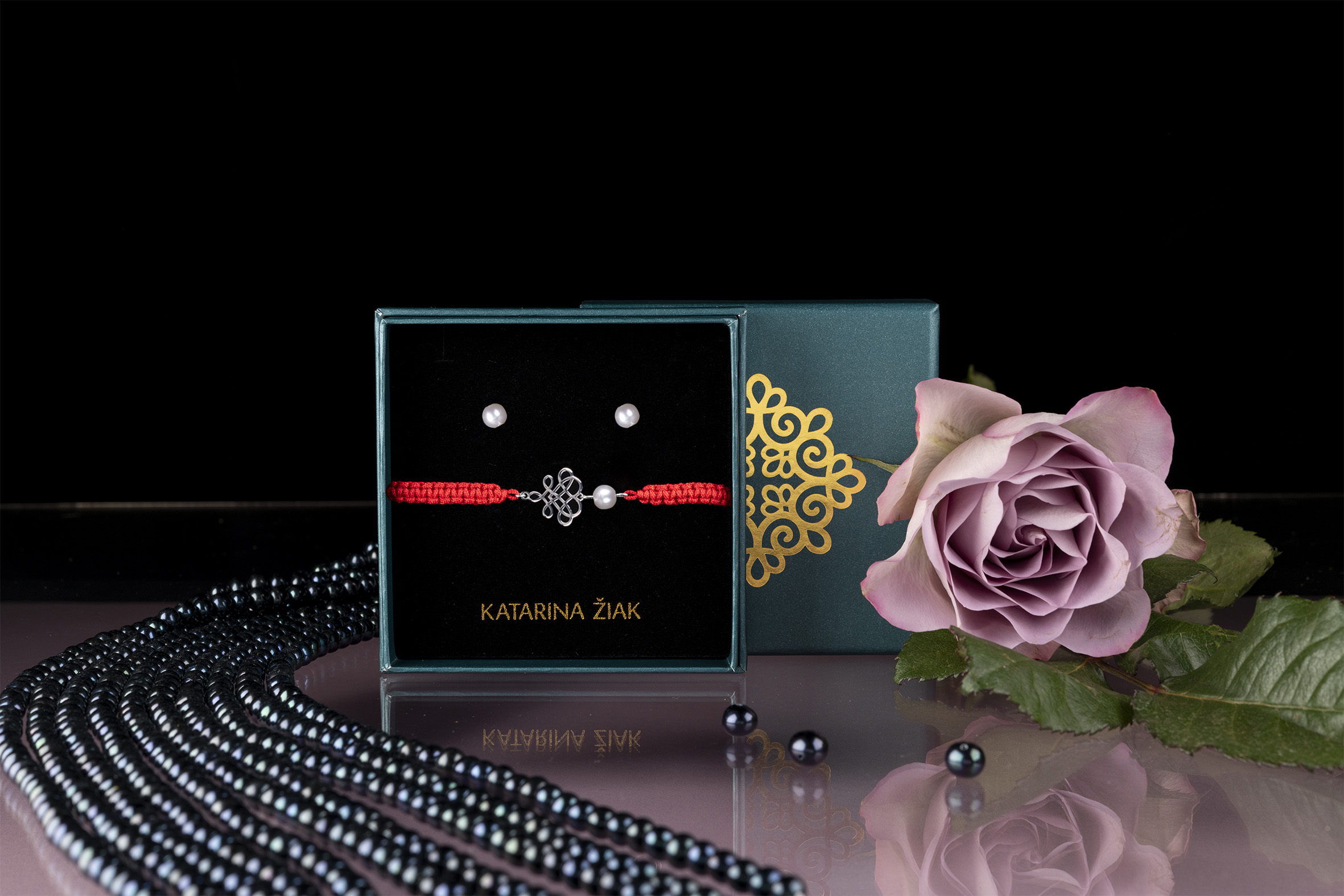 Set náramok drotárske srdce 1- šnúrka + perly