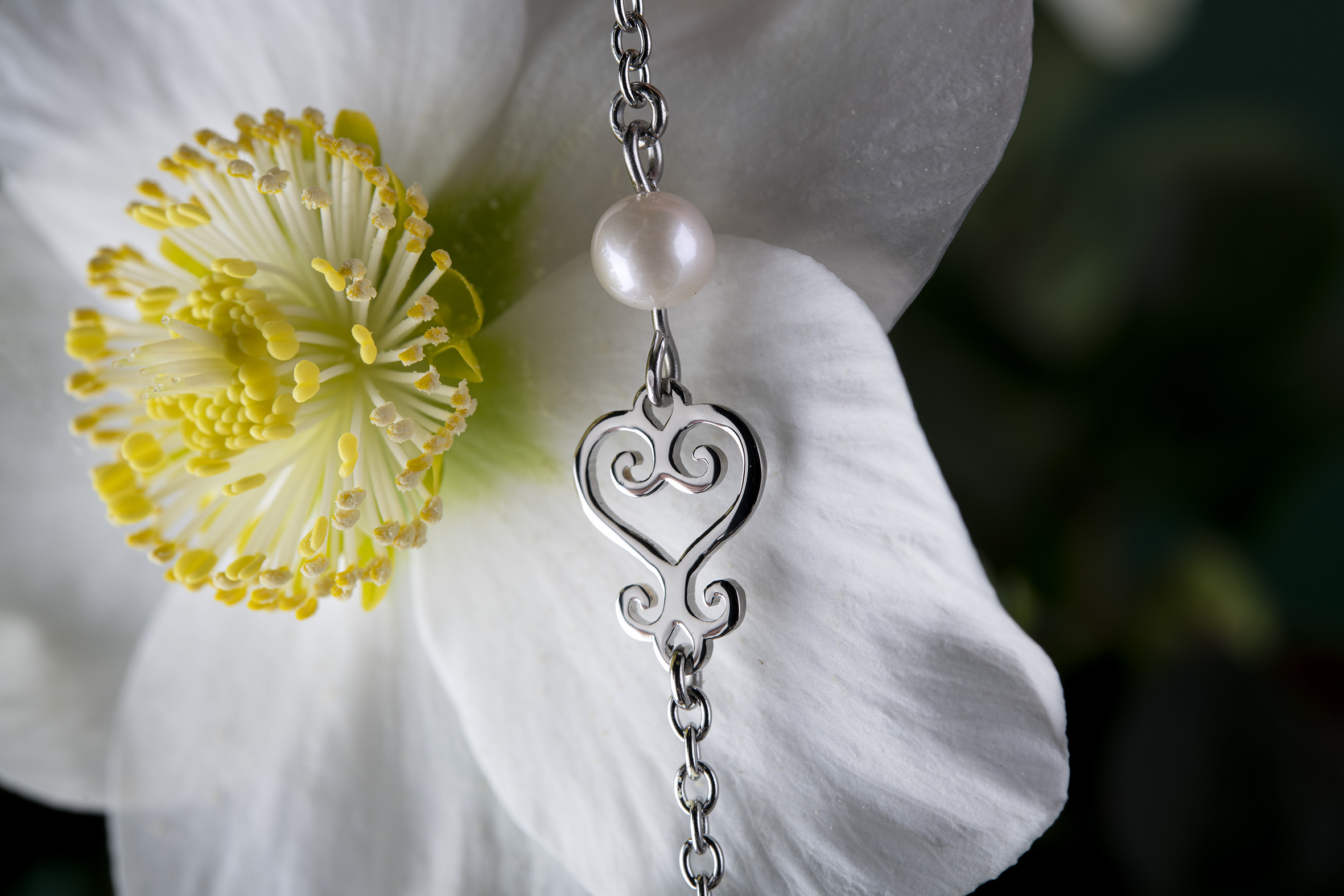 Náramok drotárske srdce 2 - retiazka + perla