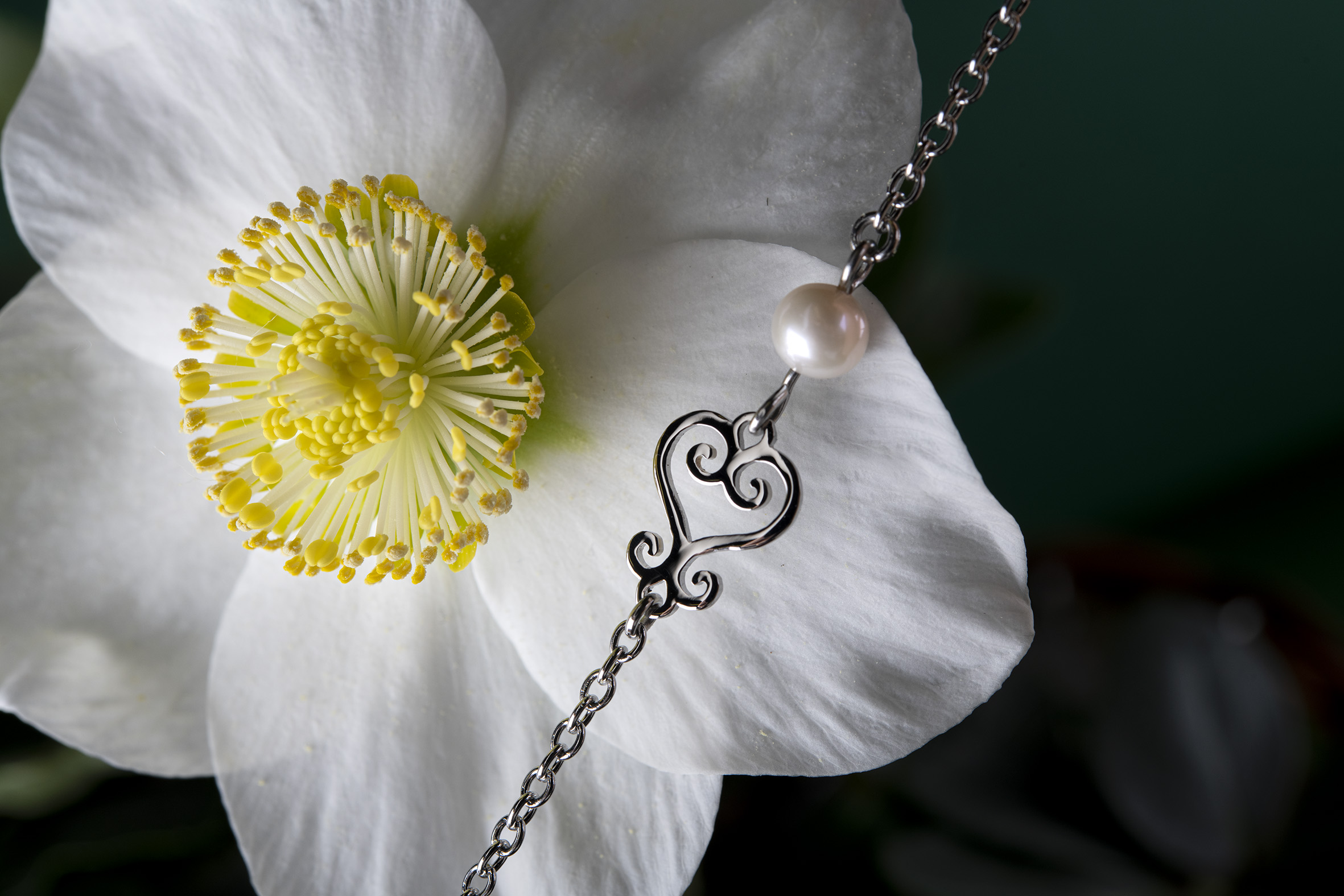 Náramok drotárske srdce 2 - retiazka + perla