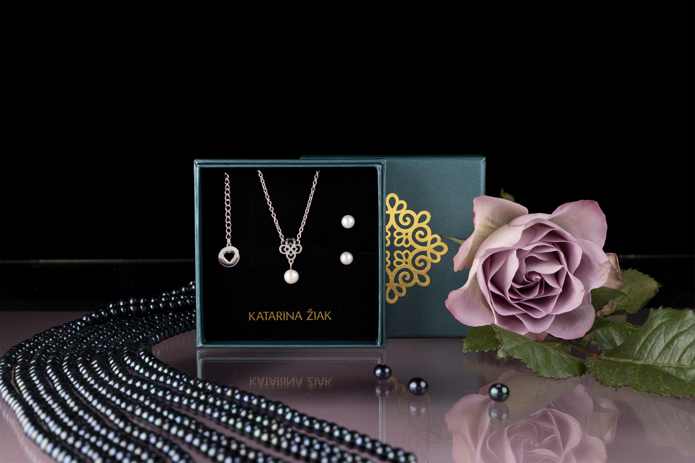 Set drotársky štvorlístok 2 - náhrdelník +perly