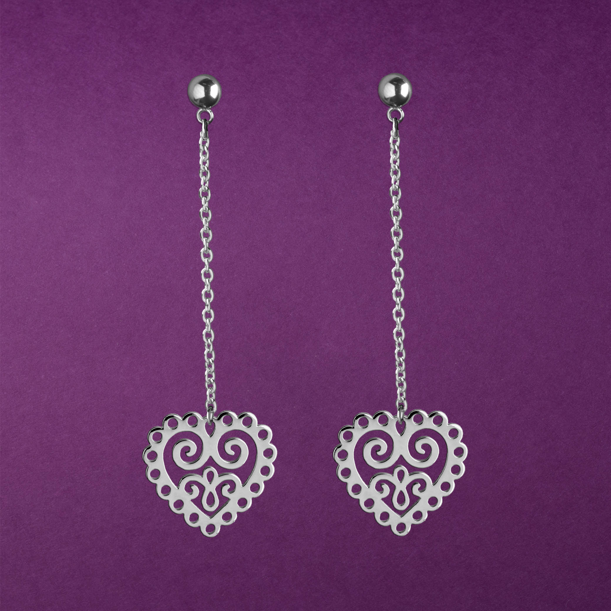 Náušnice srdce ornament na retiazke