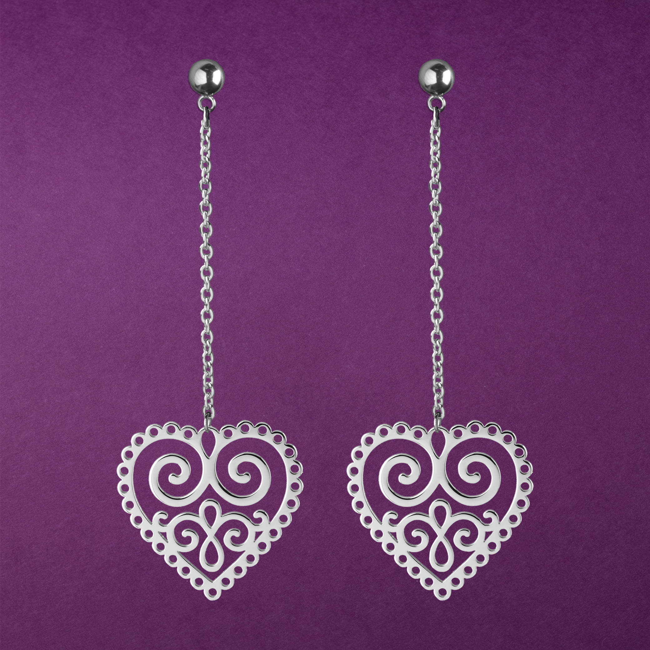 Náušnice srdce ornament na retiazke