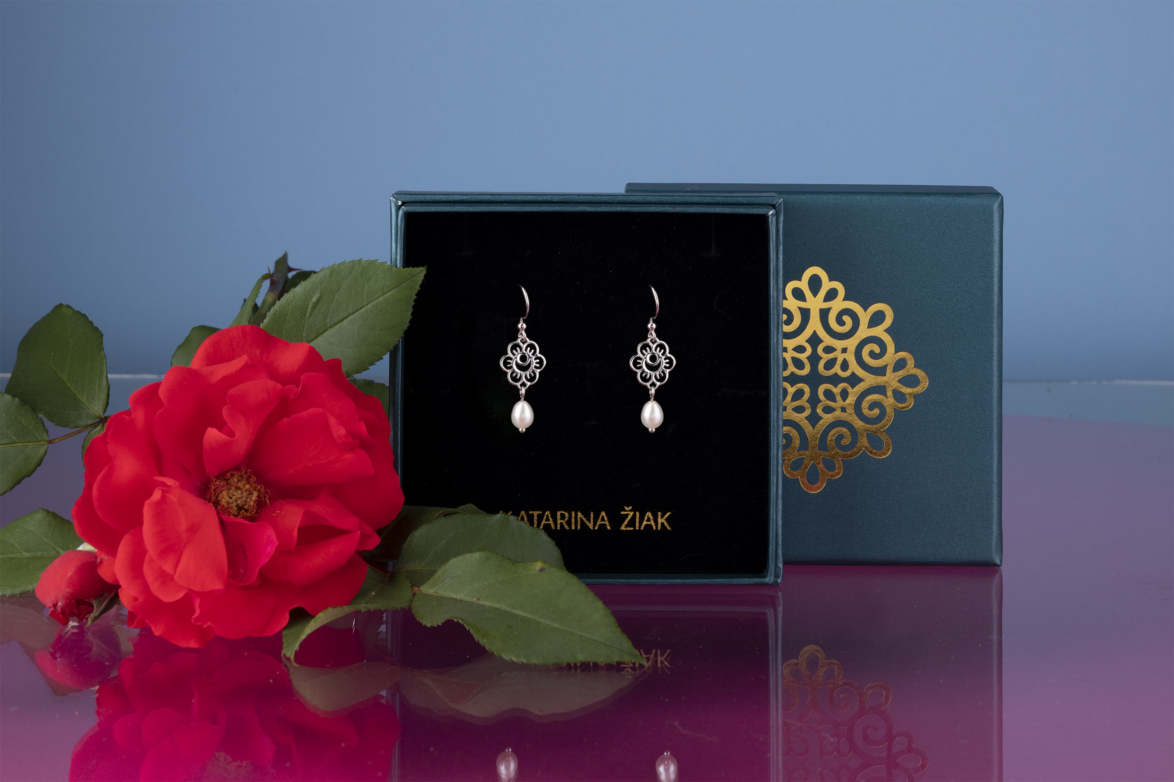 Náušnice kvietok 1 Veronika + perla slza