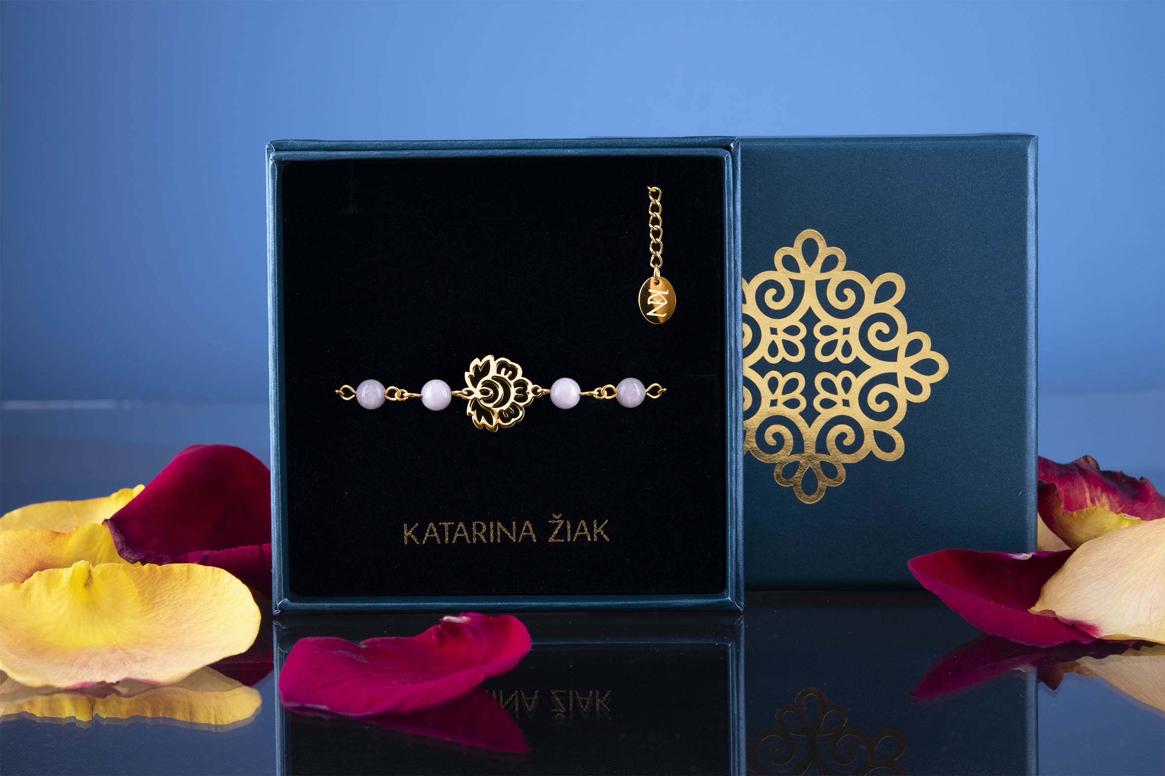 Náramok Ábelová kvietok 2- retiazka + 4x kunzit