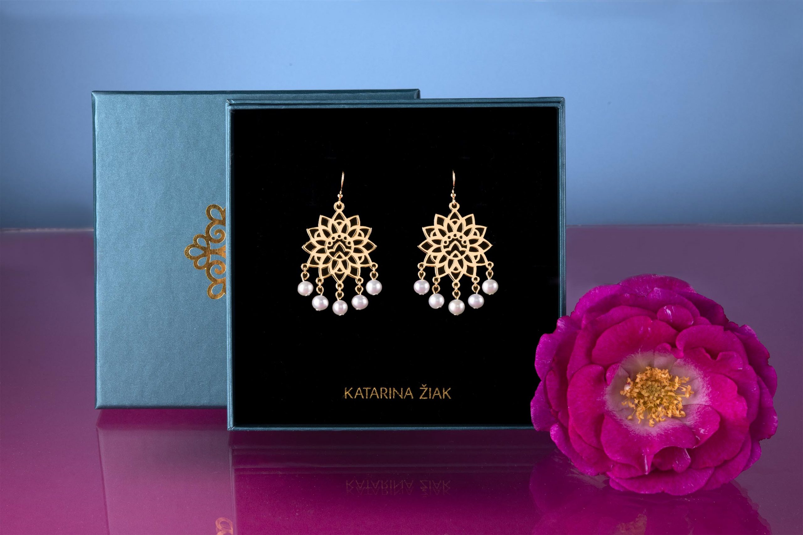 Náušnice Ábelová slnečnica + perly
