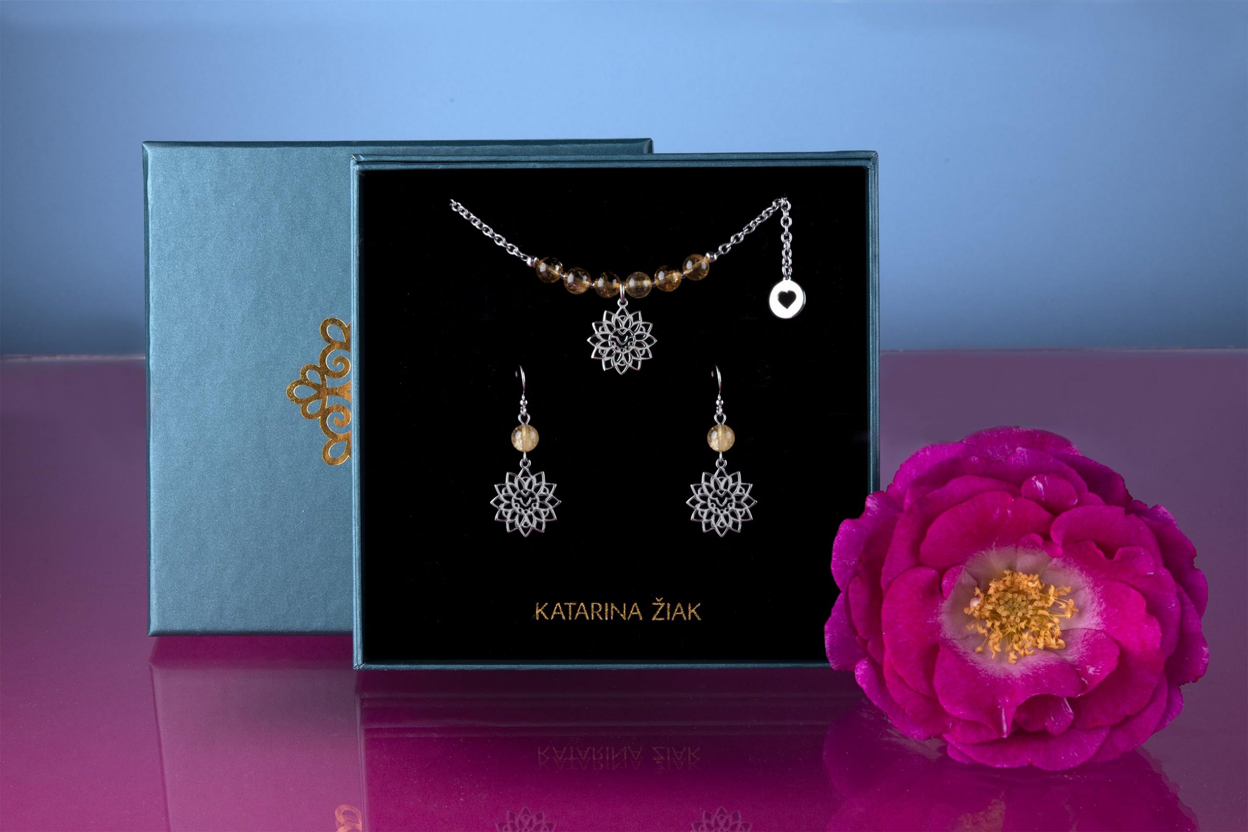 Set Ábelová slnečnica - náhrdelník  + náušnice citrín