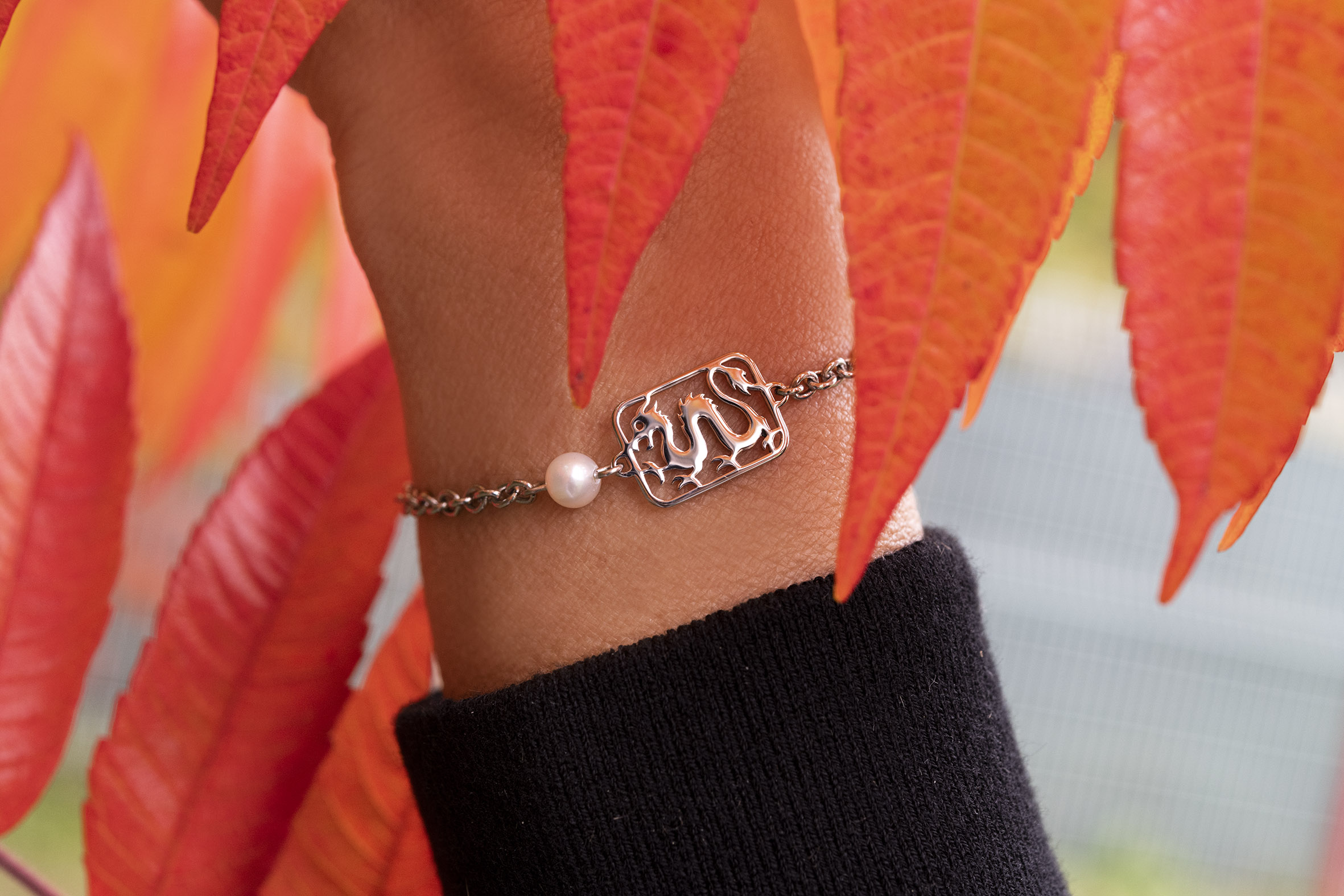 Náramok drak - retiazka + perla