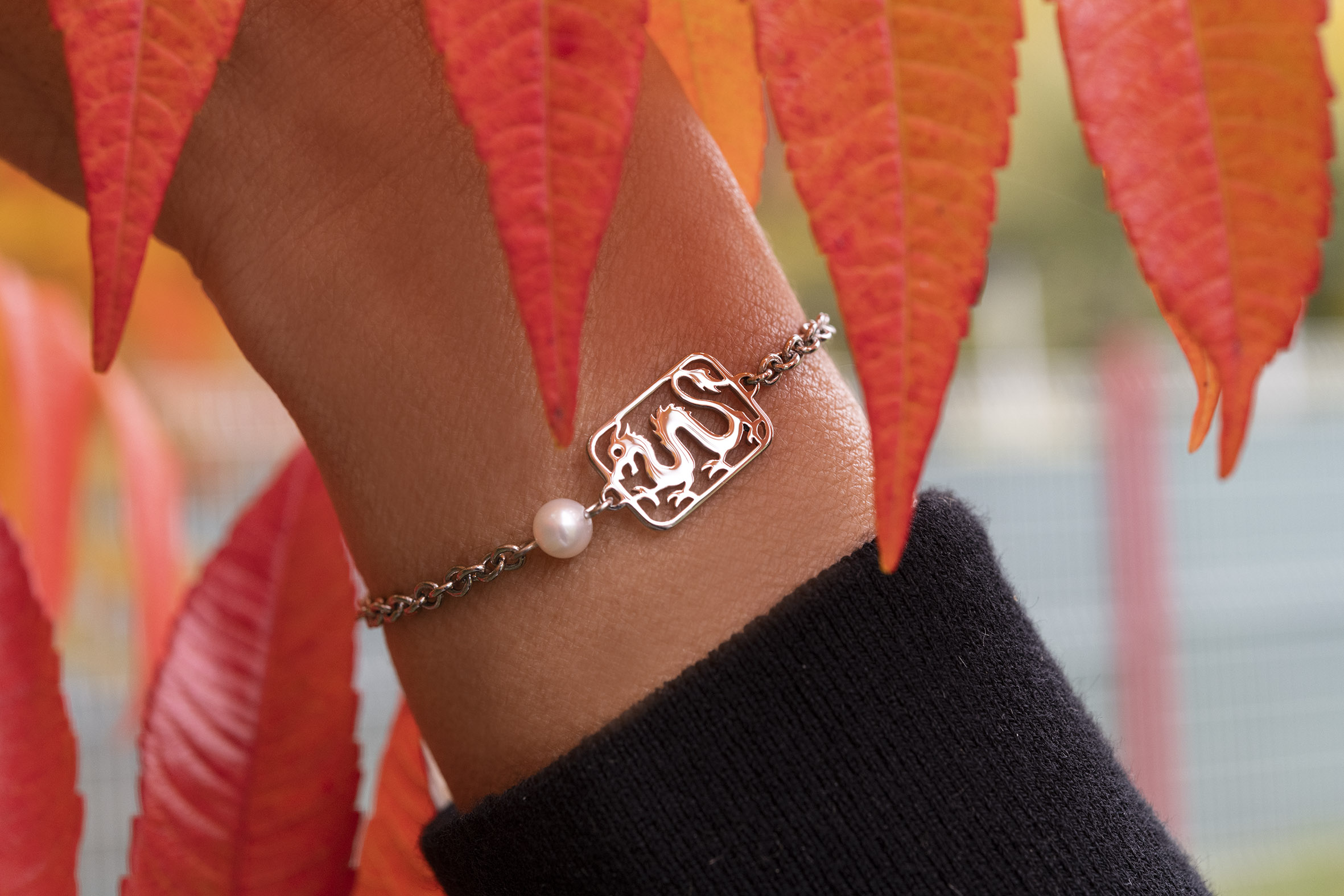 Náramok drak - retiazka + perla