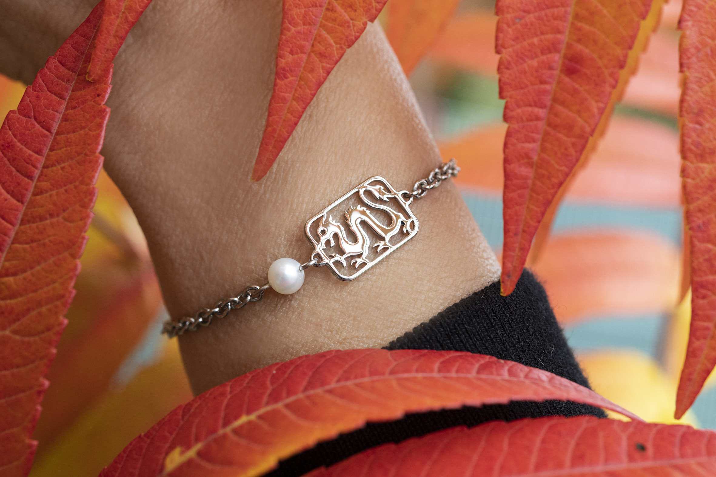 Náramok drak - retiazka + perla