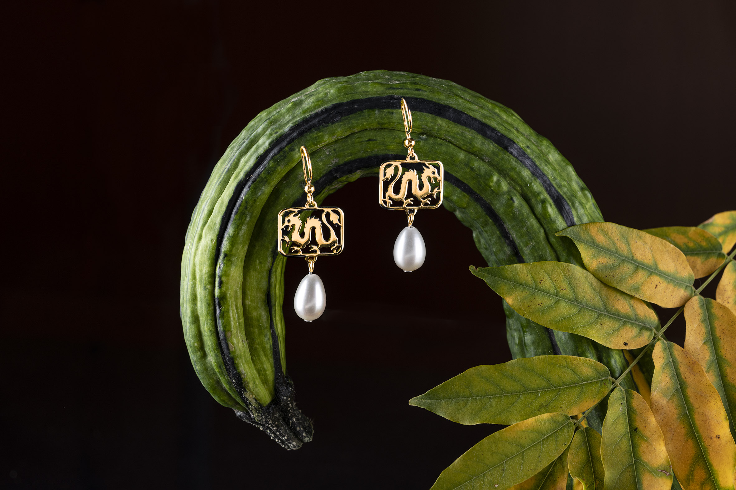 Náušnice drak + perla slza