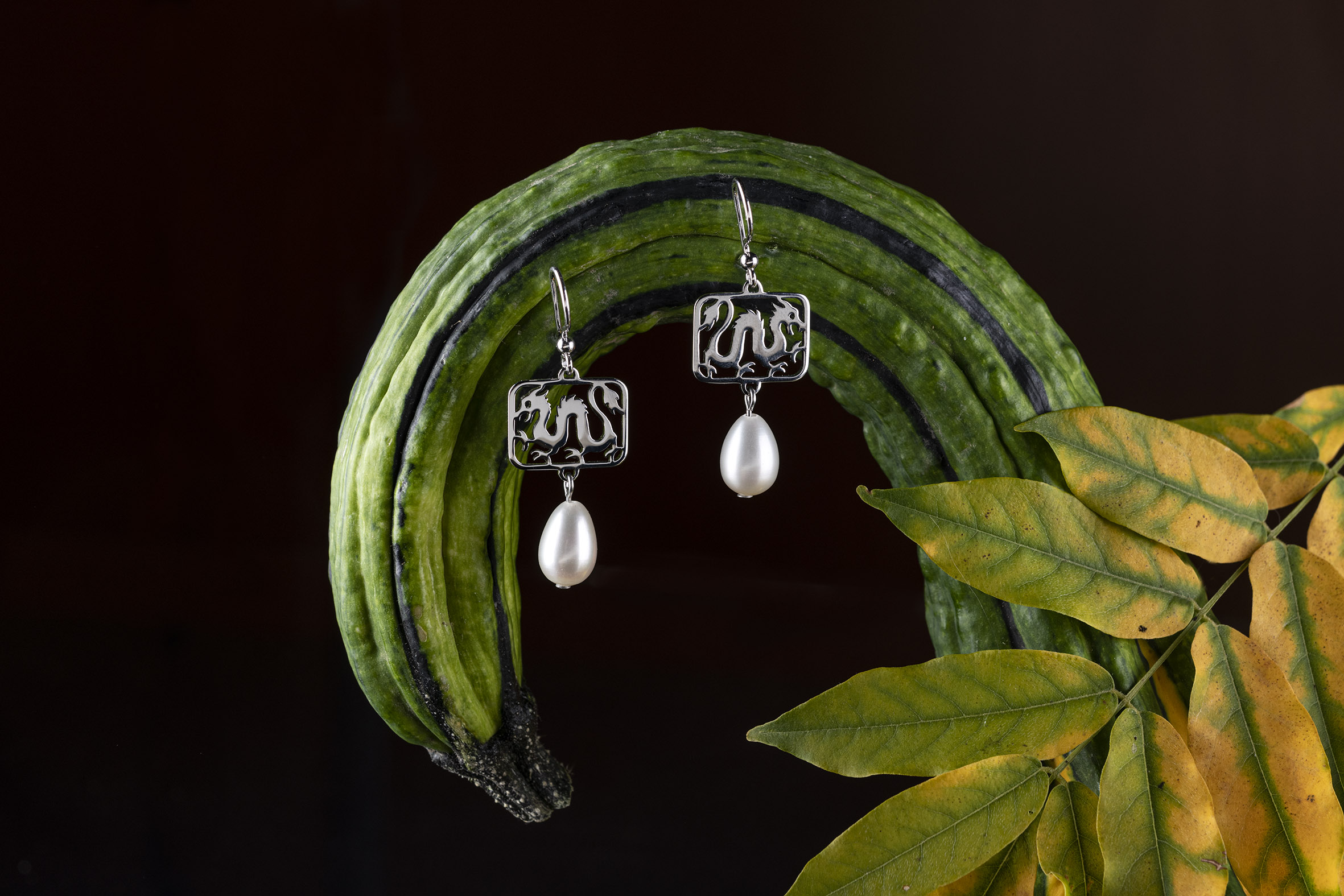 Náušnice drak + perla slza